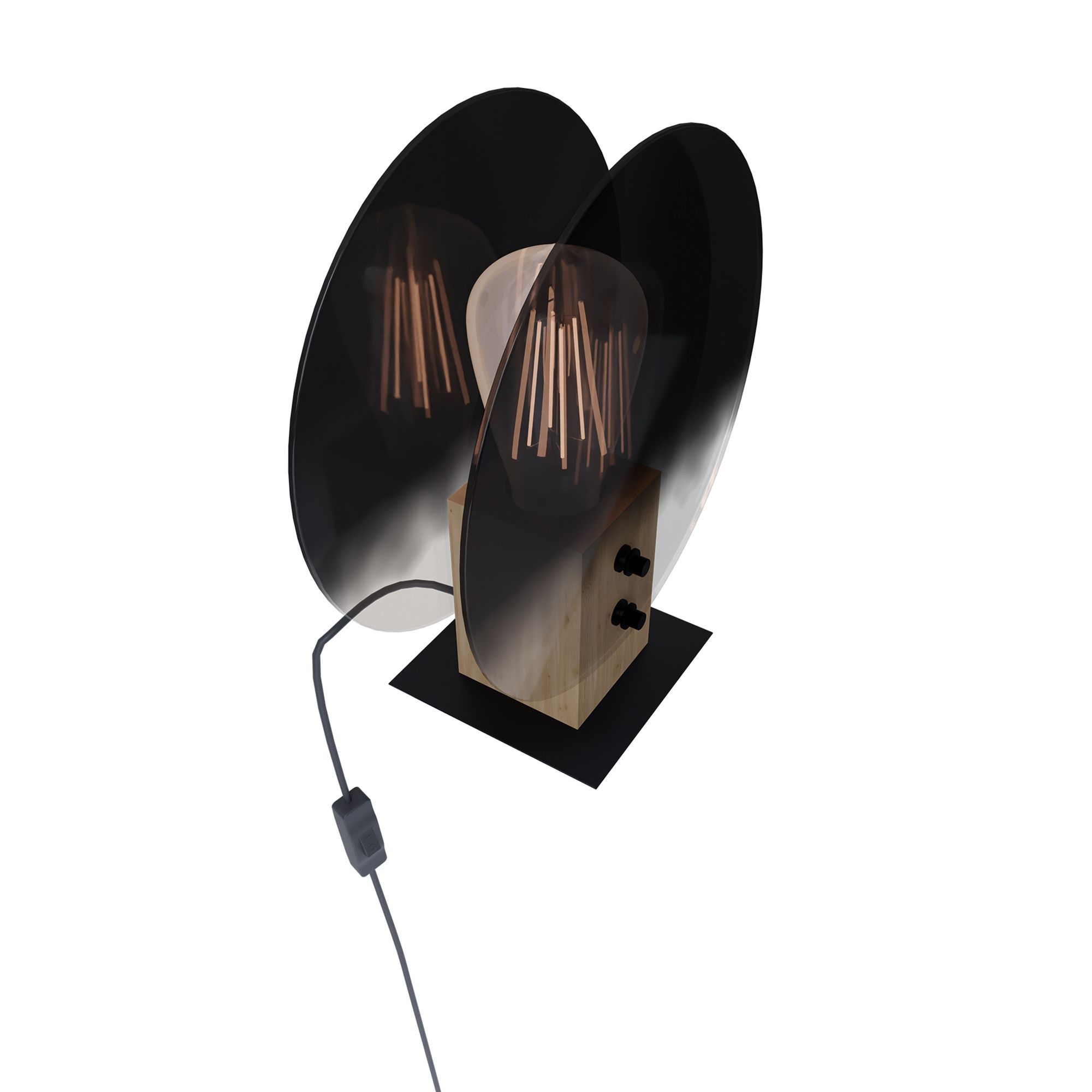 Lampe à poser MILLENA noir/bois/ verre Fumé H25cm
