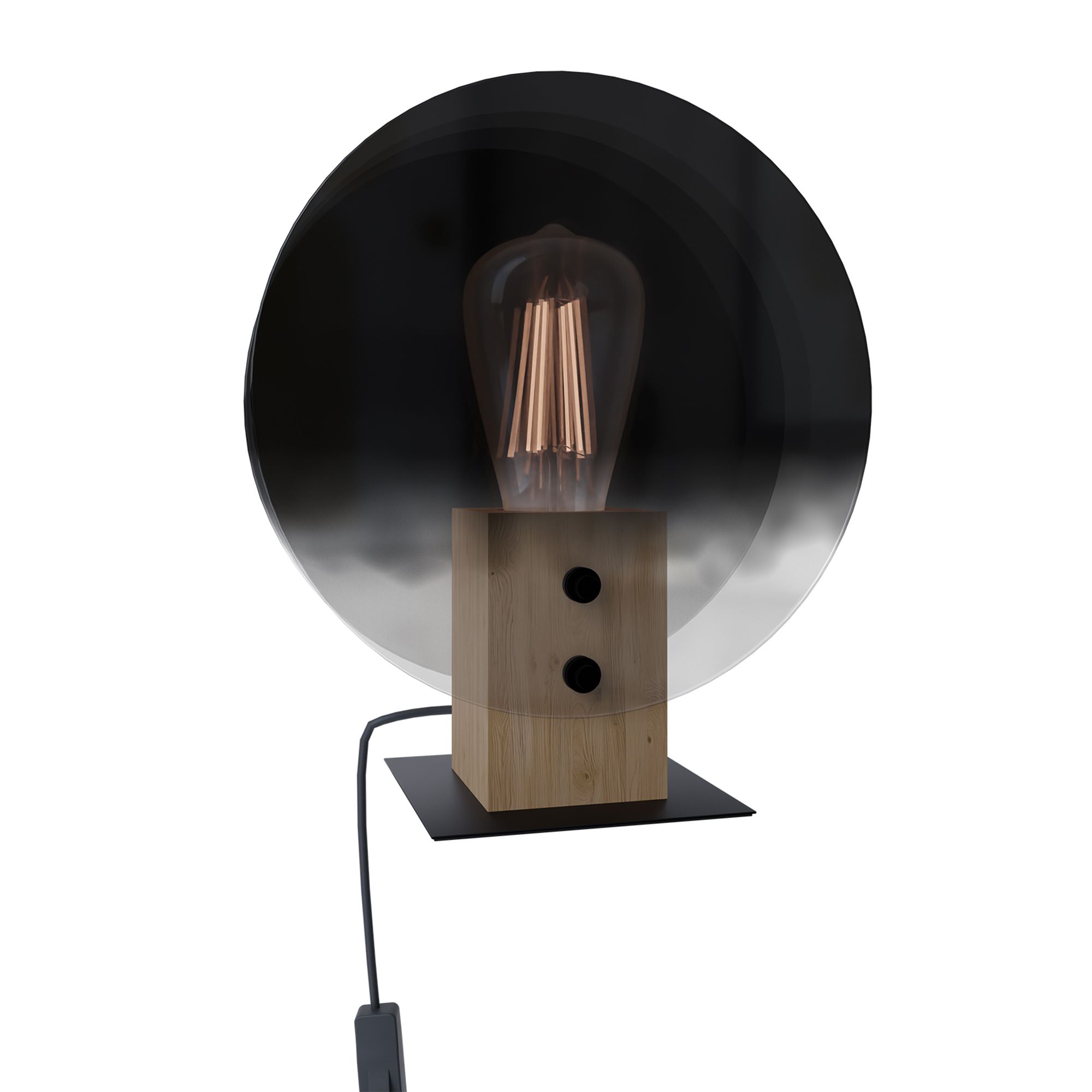 Lampe à poser MILLENA noir/bois/ verre Fumé H25cm