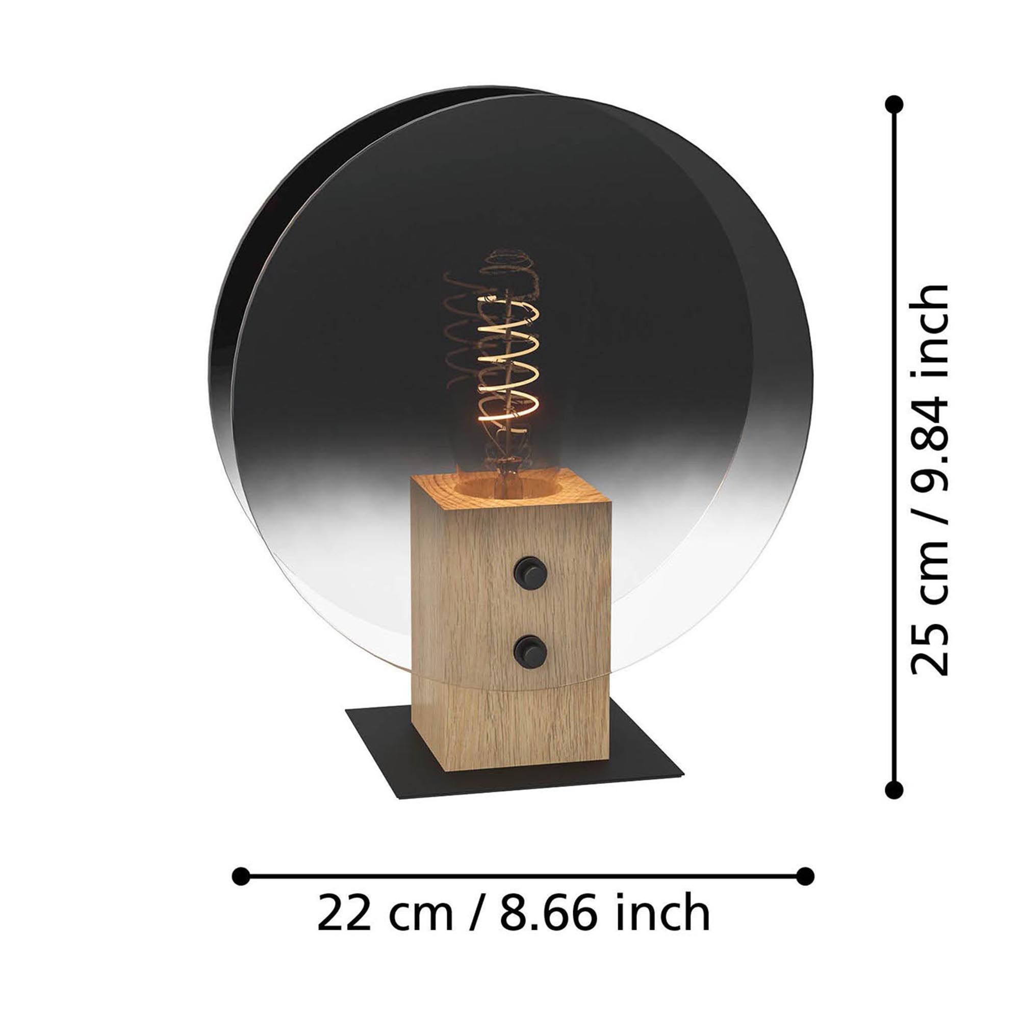Lampe à poser MILLENA noir/bois/ Verres Fumées H25cm