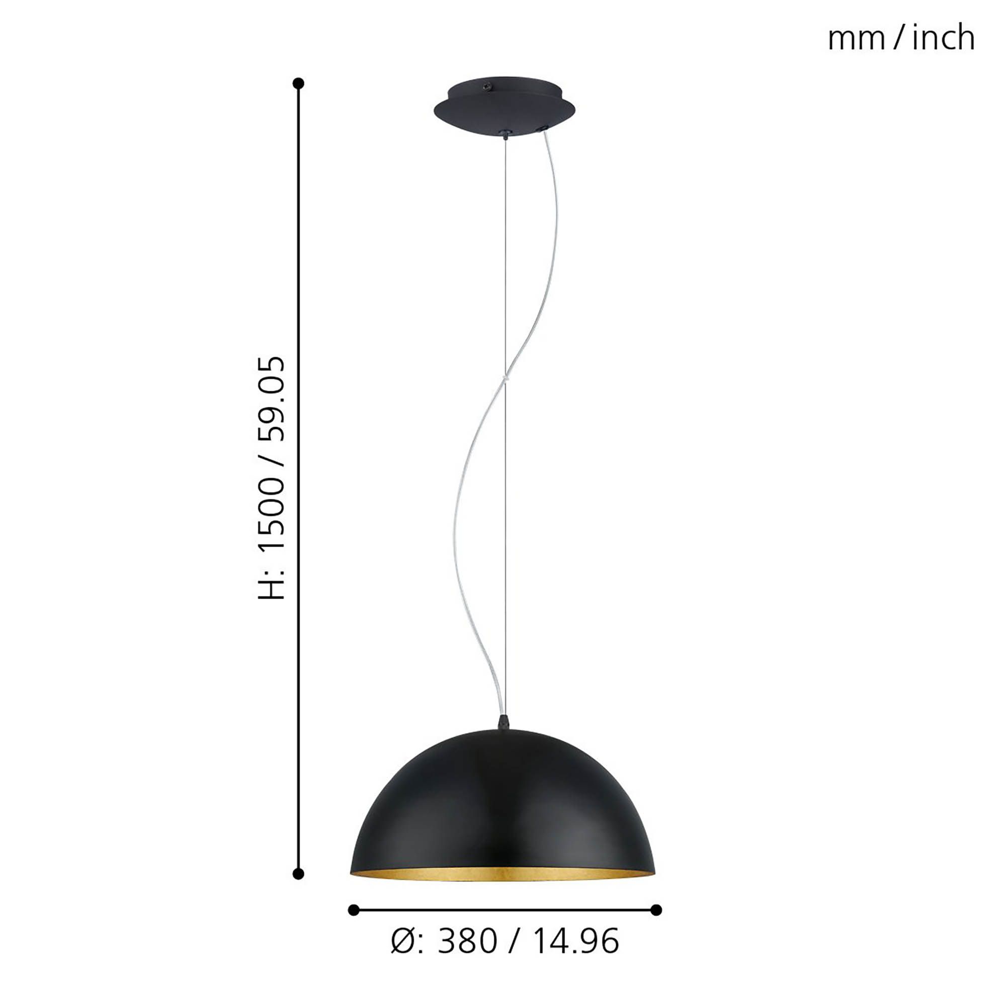 Suspension GAETANO 1 noir/doré Ø38cm