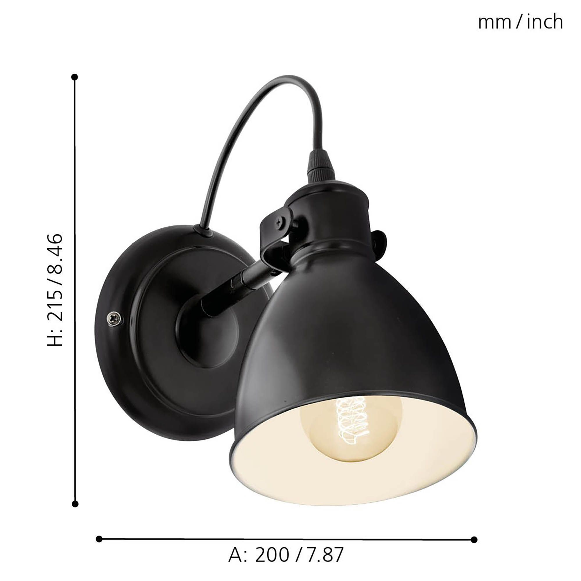Applique PRIDDY noir H21,5cm