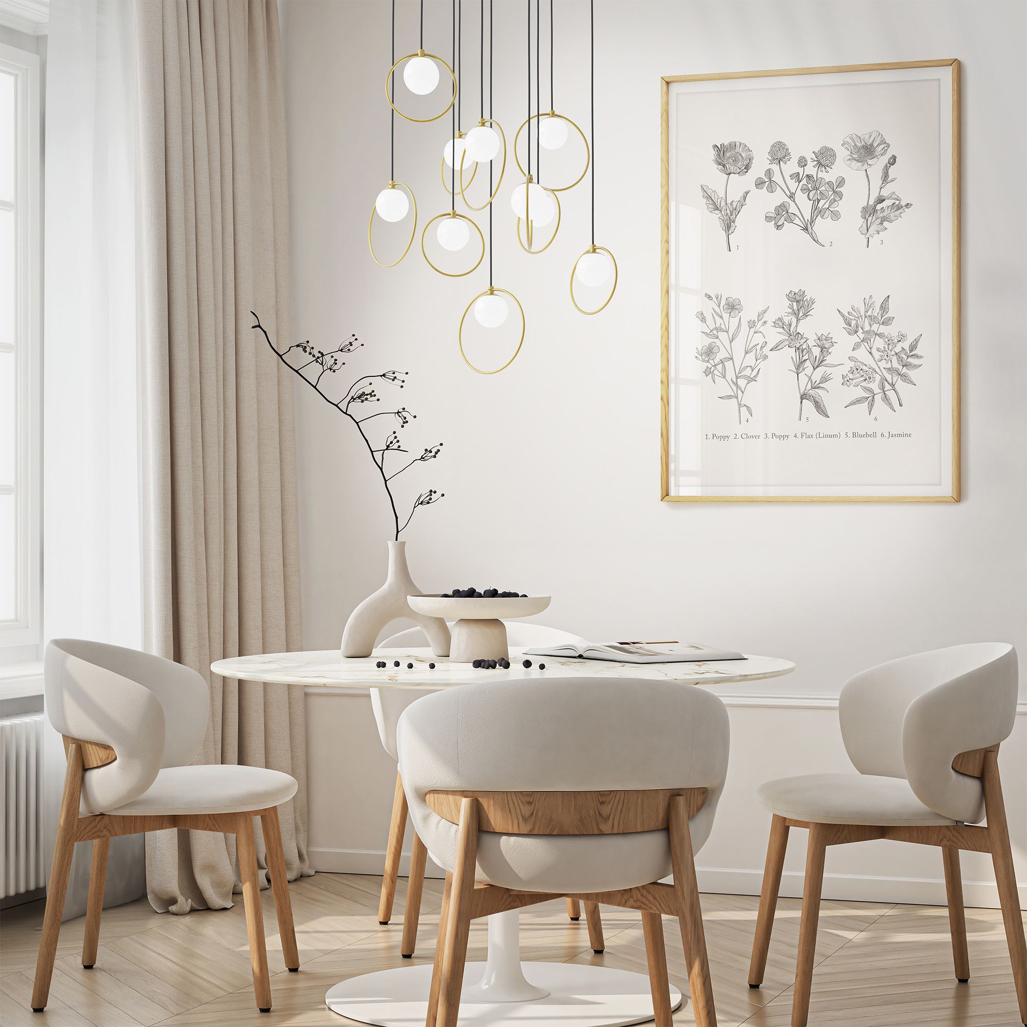 Suspension LED PORTOCOLM laiton/verre opalin Ø58cm