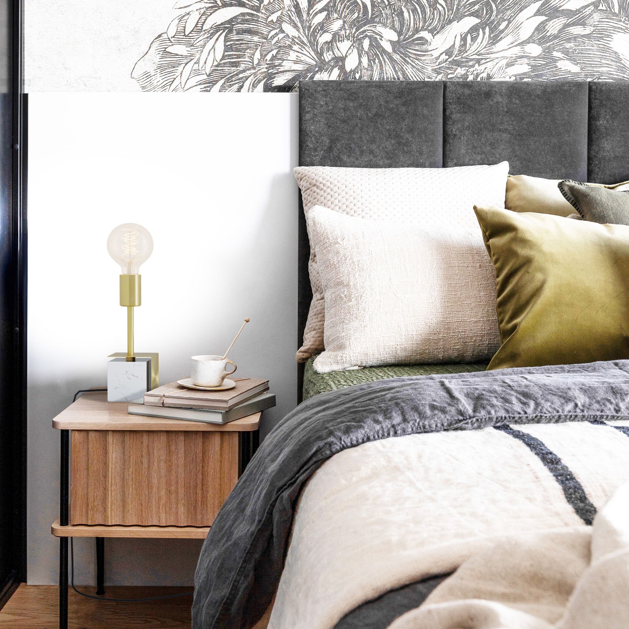 Lampe CARMITA marbre blanc/laiton H26cm