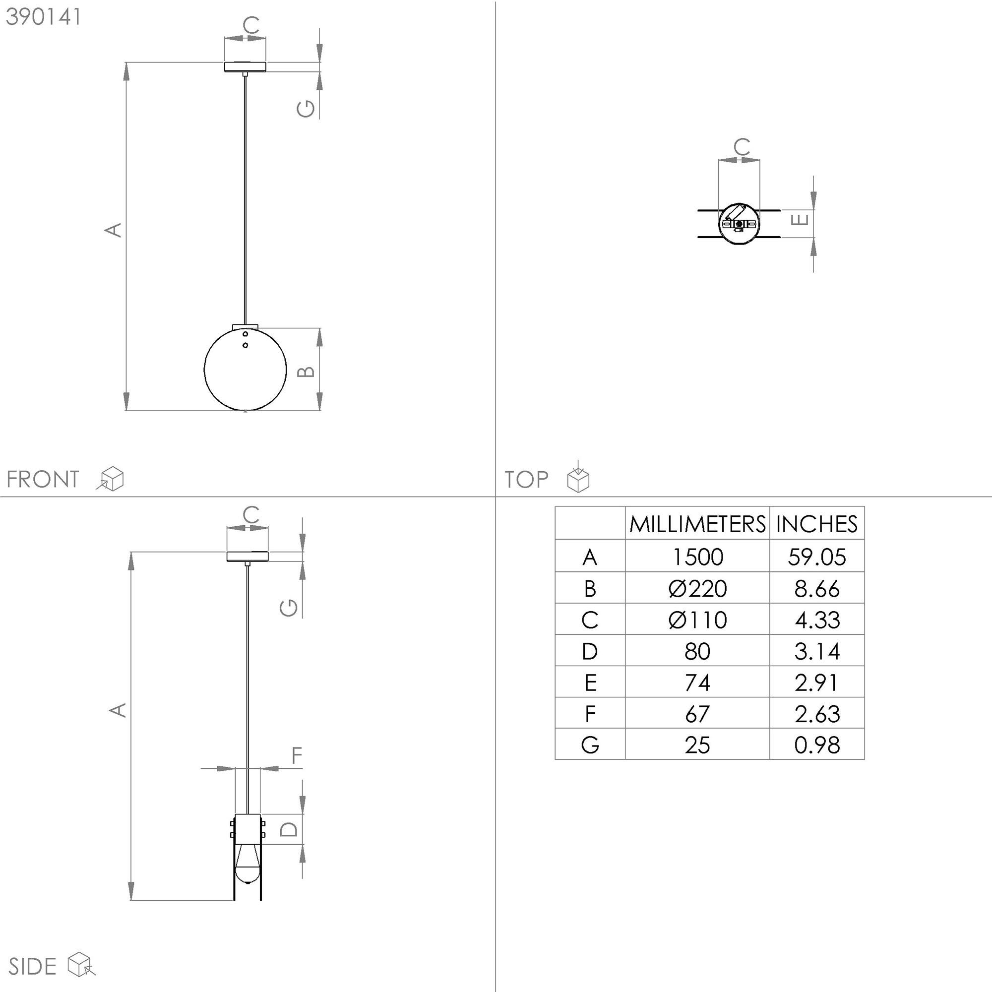 Suspension MILLENA verre fumé Ø22cm