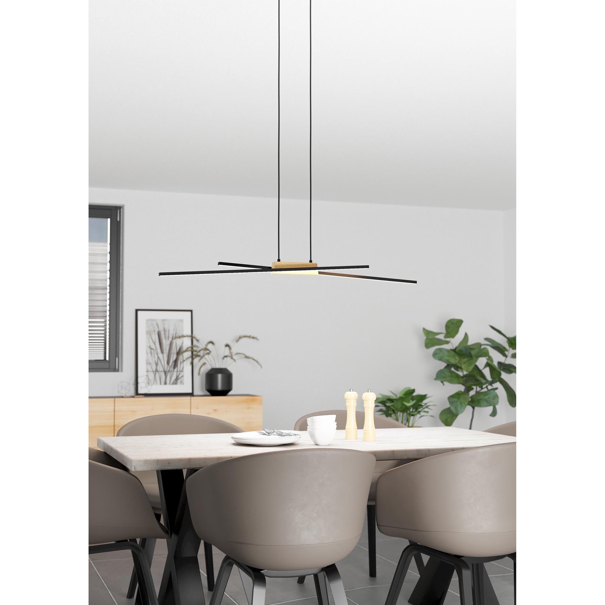Suspension  LED PANAGRIA noir/bois L93,5cm
