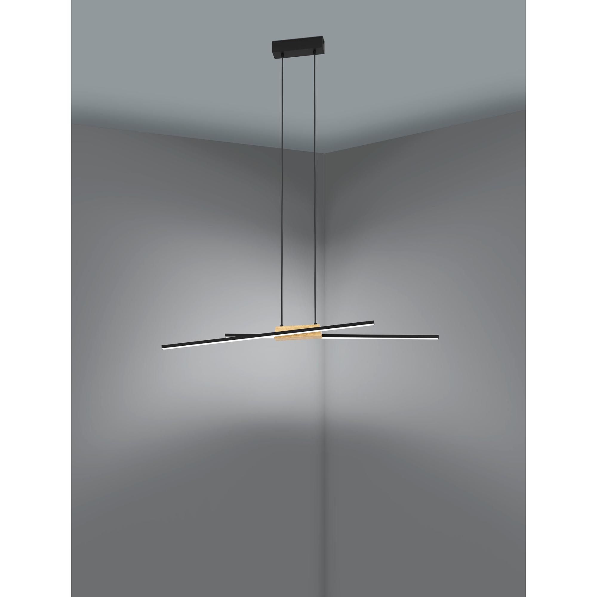 Suspension  LED PANAGRIA noir/bois L93,5cm