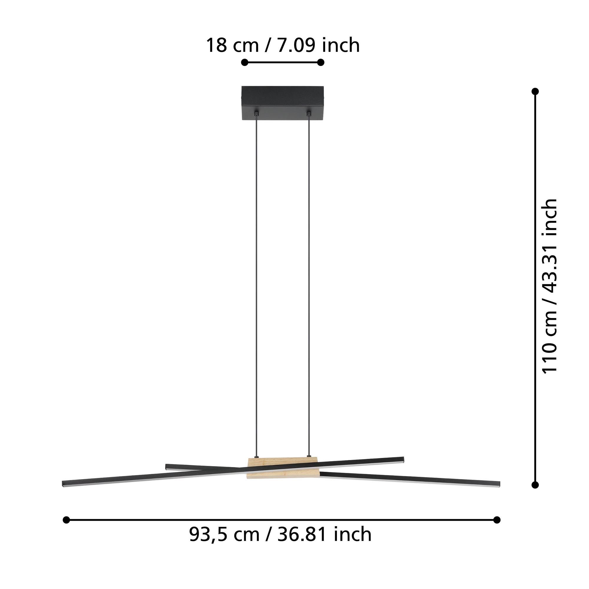 Suspension  LED PANAGRIA noir/bois L93,5cm