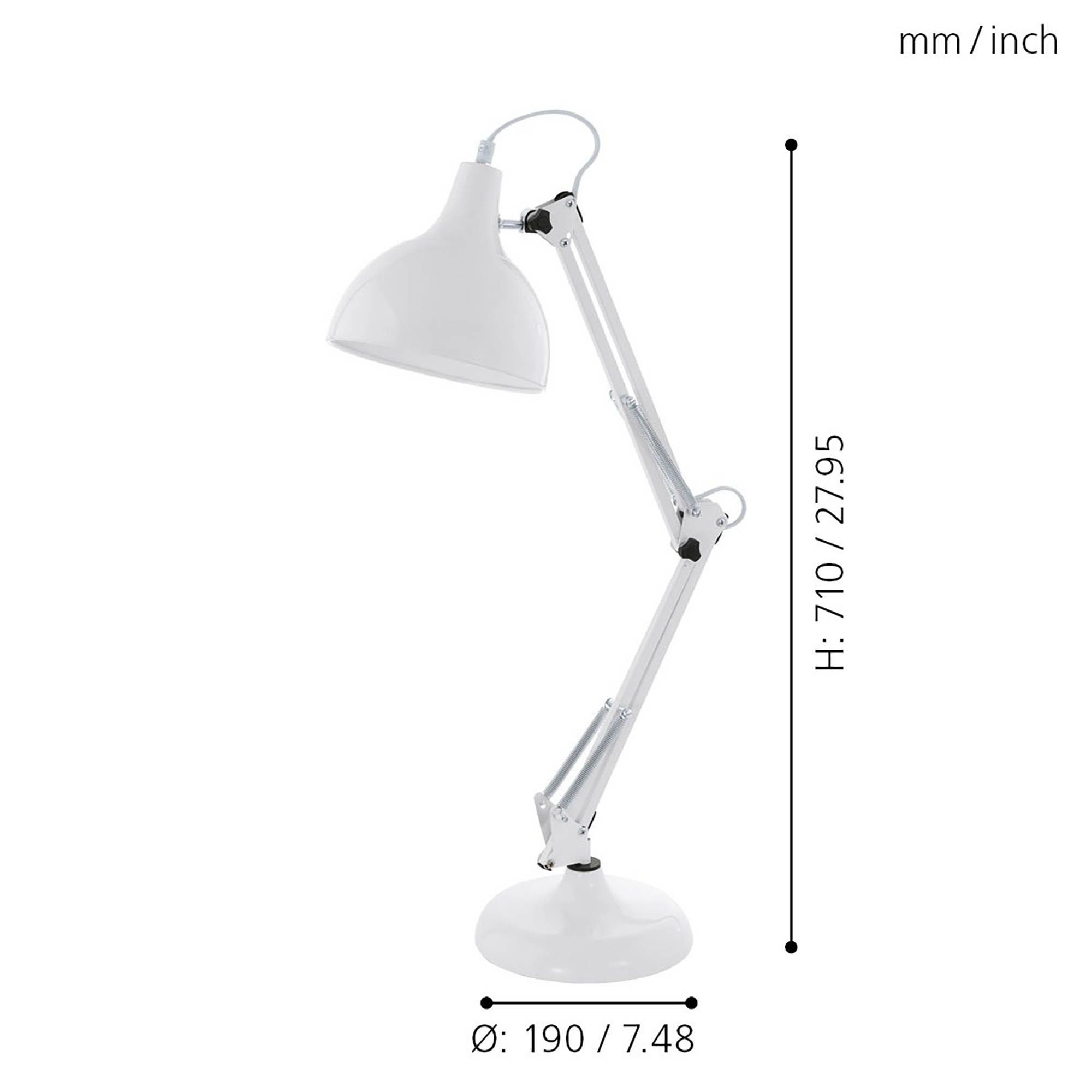 Lampe de bureau en métal blanc BORGILLIO E27 40W