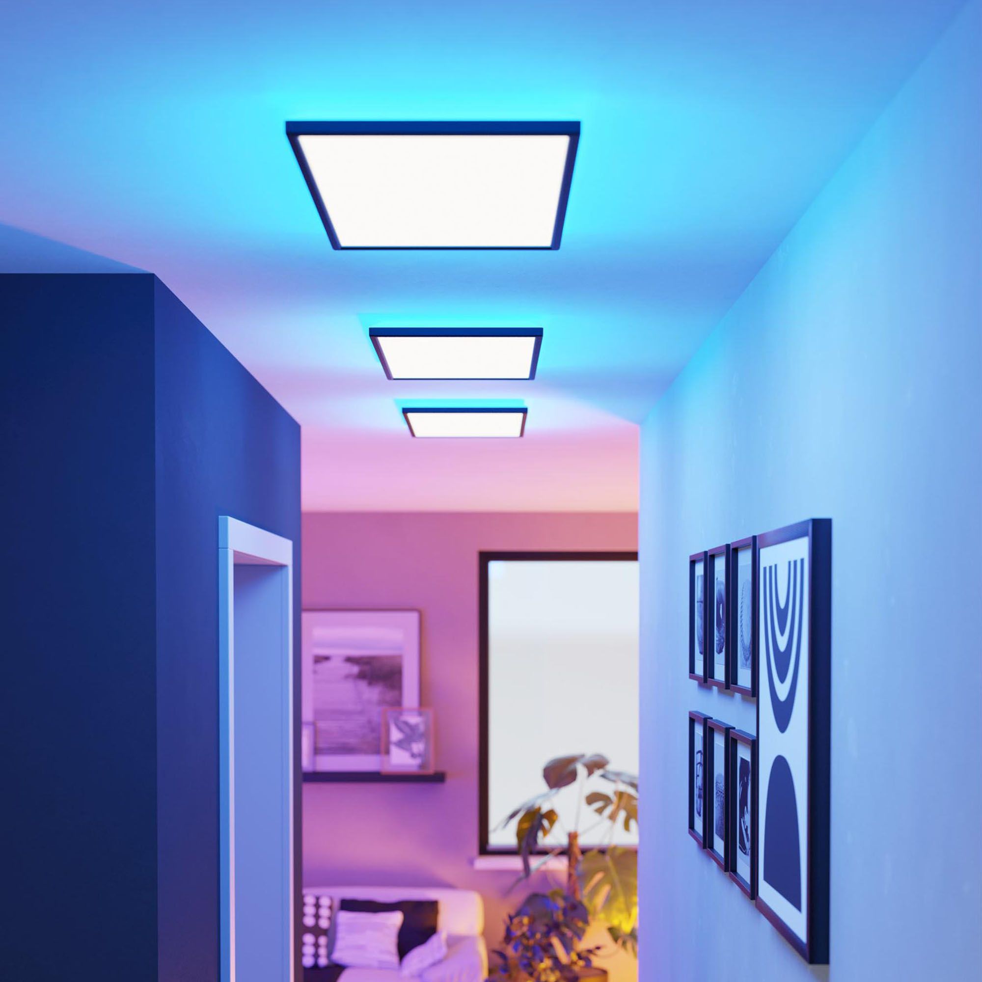 Plafonnier LED dimmable connecté ROVITO-Z noir L57cm