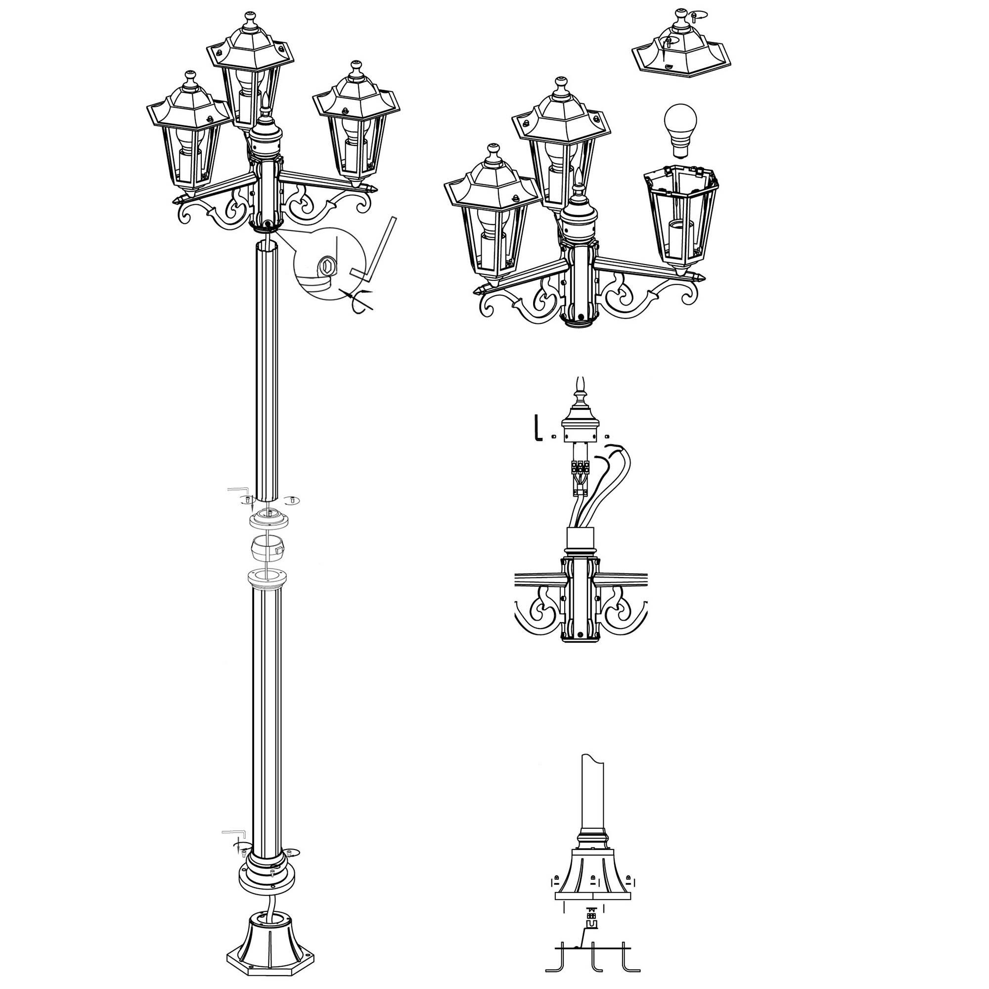 Lampadaire extérieur LATERNA 4 noir H192cm
