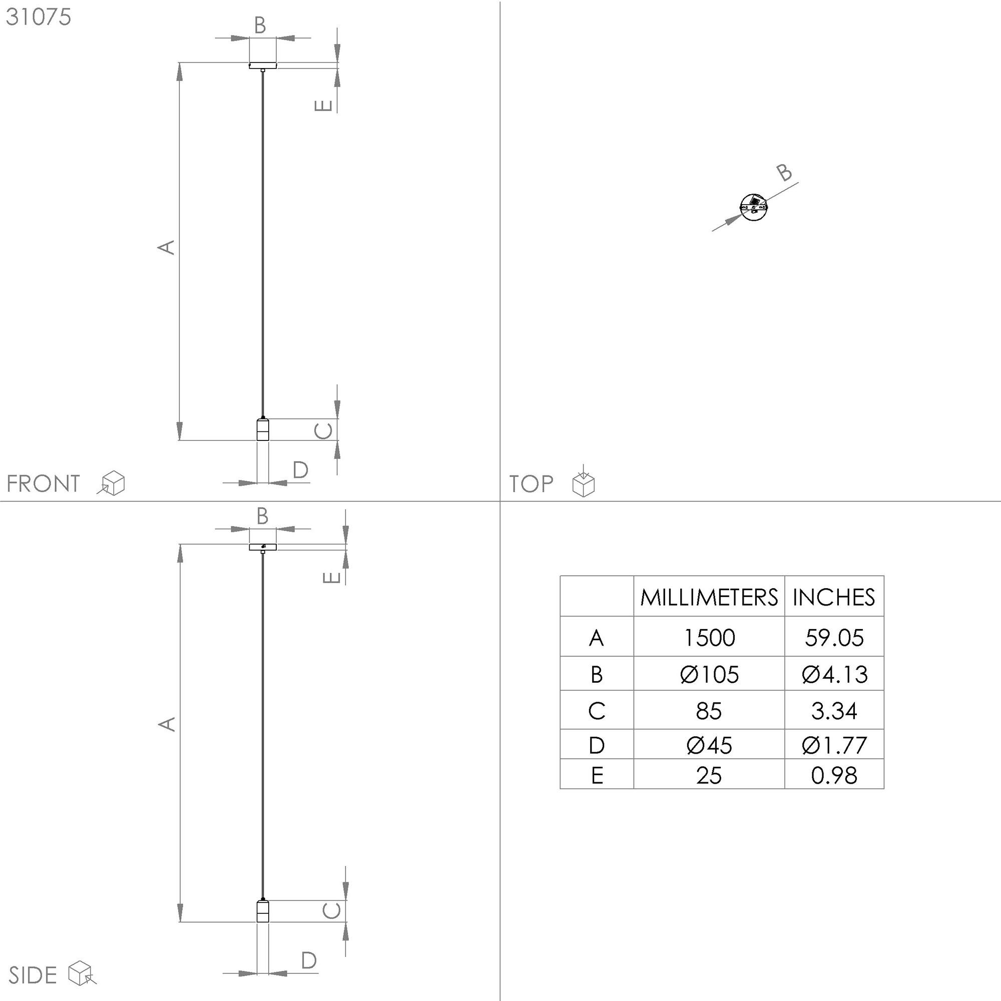 Suspension CALARI noir Ø4,5cm