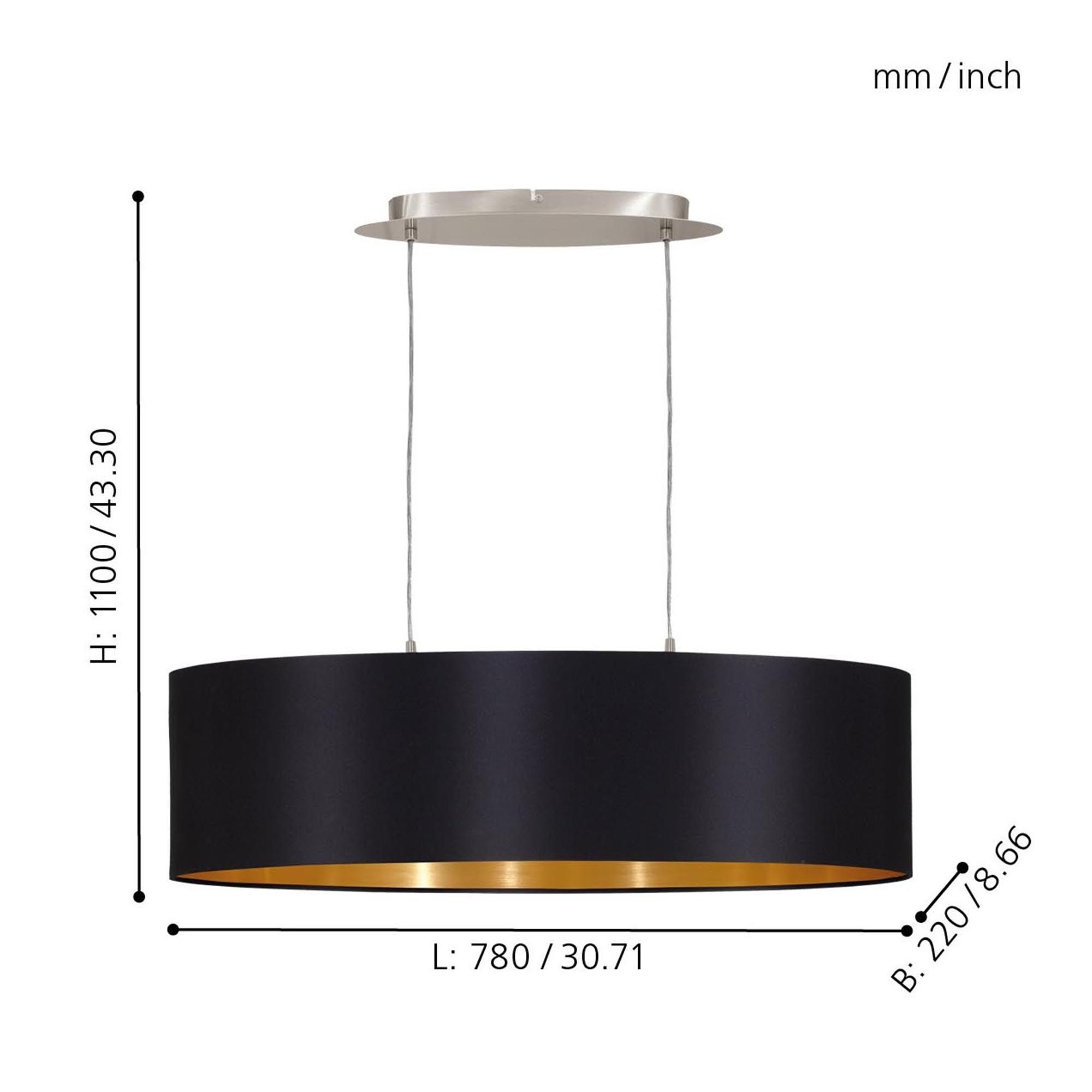 Suspension MASERLO noir/doré L78cm