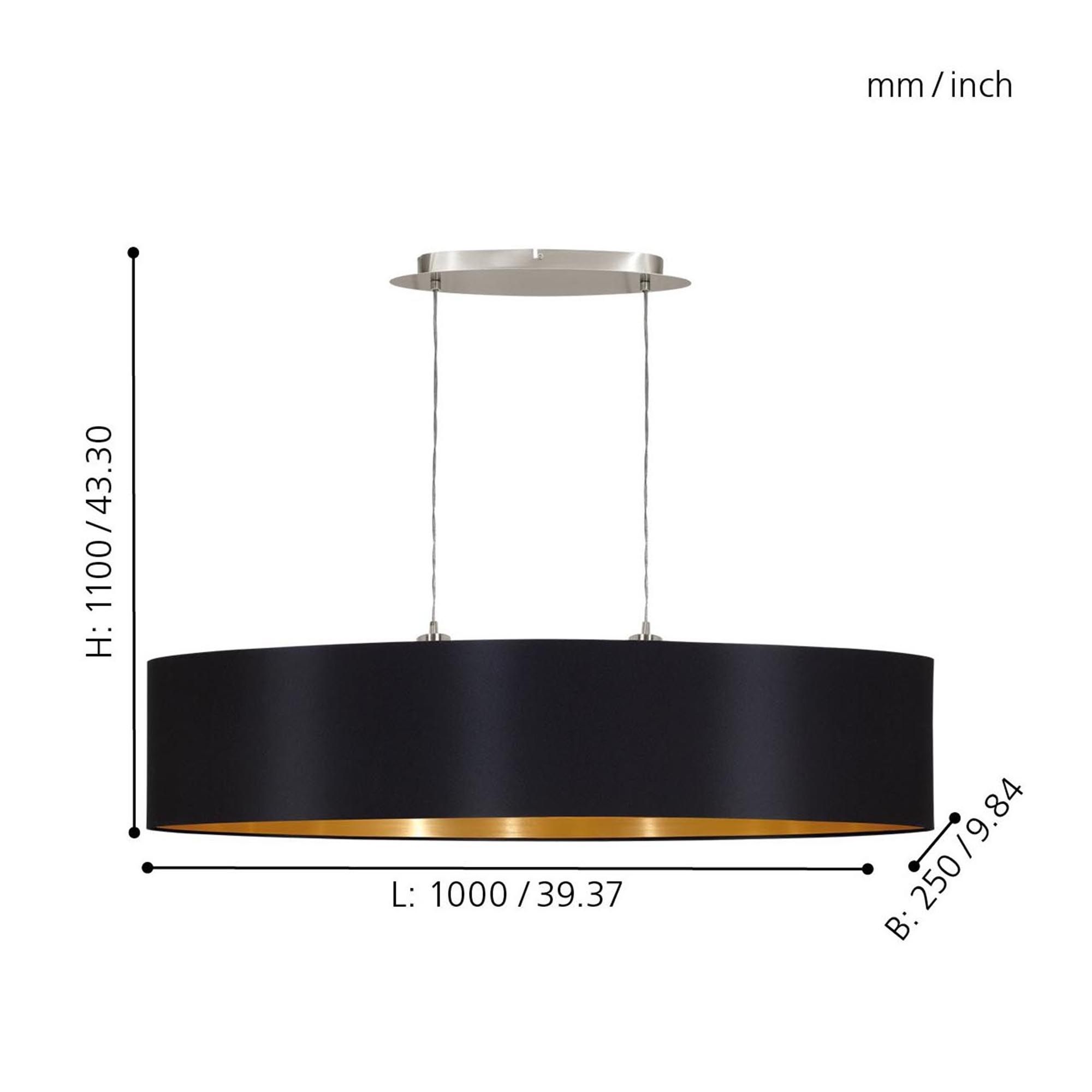Suspension MASERLO noir/doré L100cm