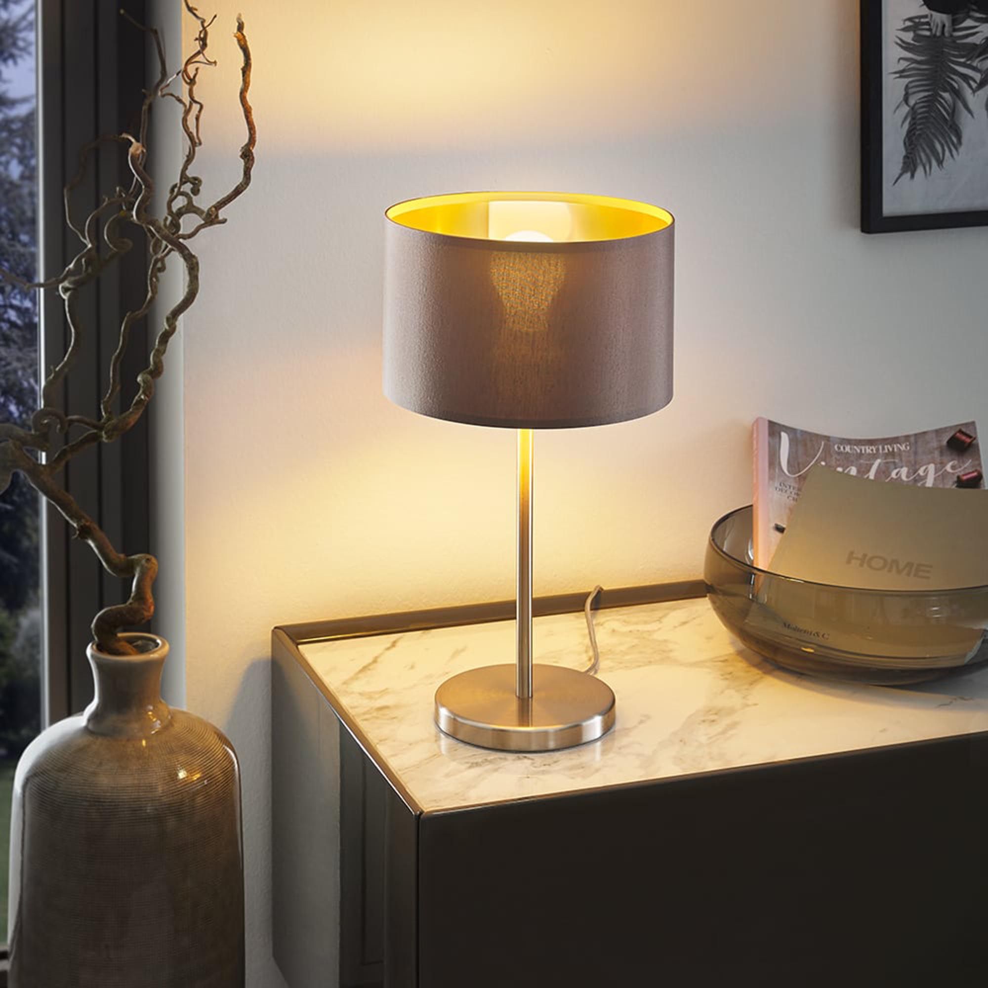 Lampe à poser MASERLO nickel/marron H42cm