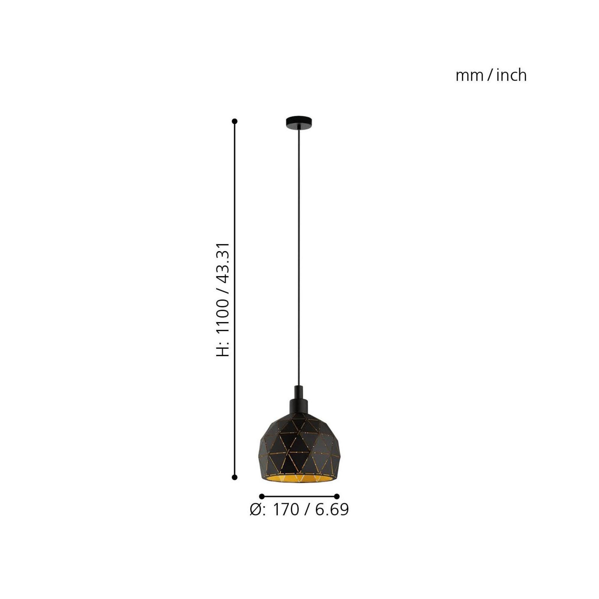 Suspension métal noir ROCCAFORTE E14 1X40W