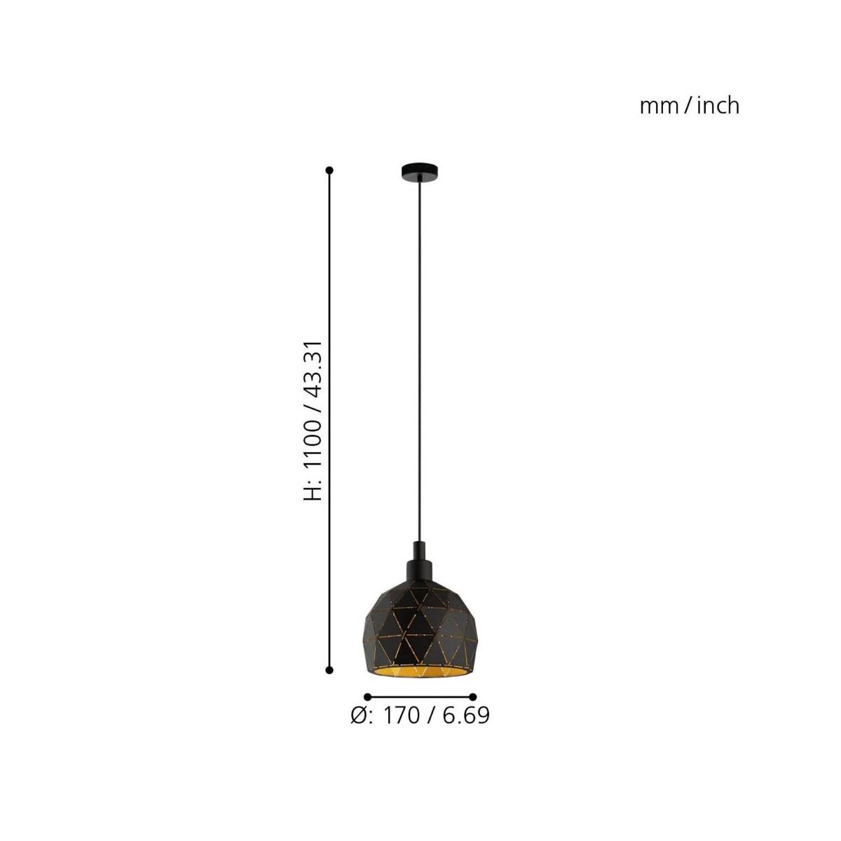 Suspension ROCCAFORTE noir Ø17cm