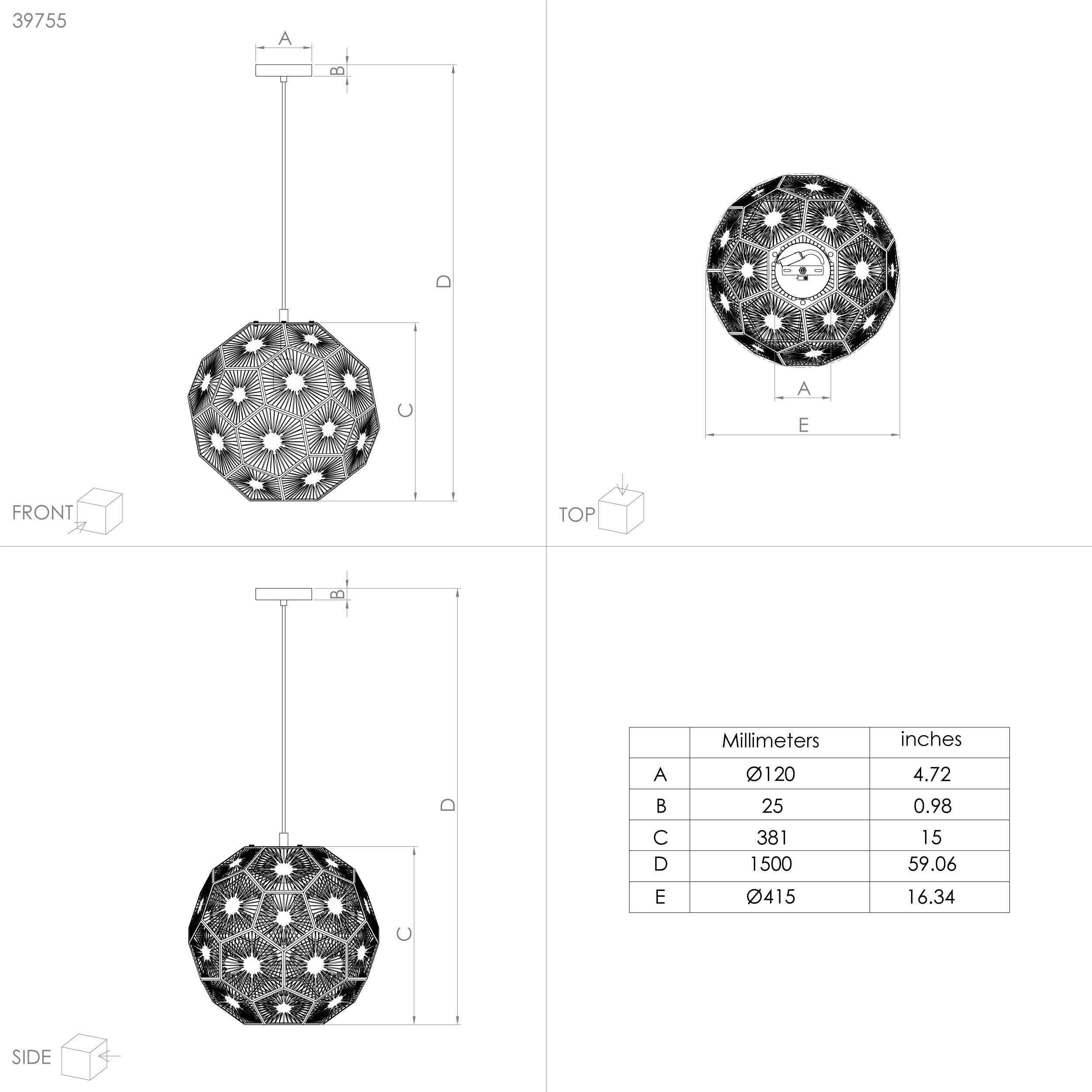 Suspension métal doré SKOURA d41 E27 1X60W