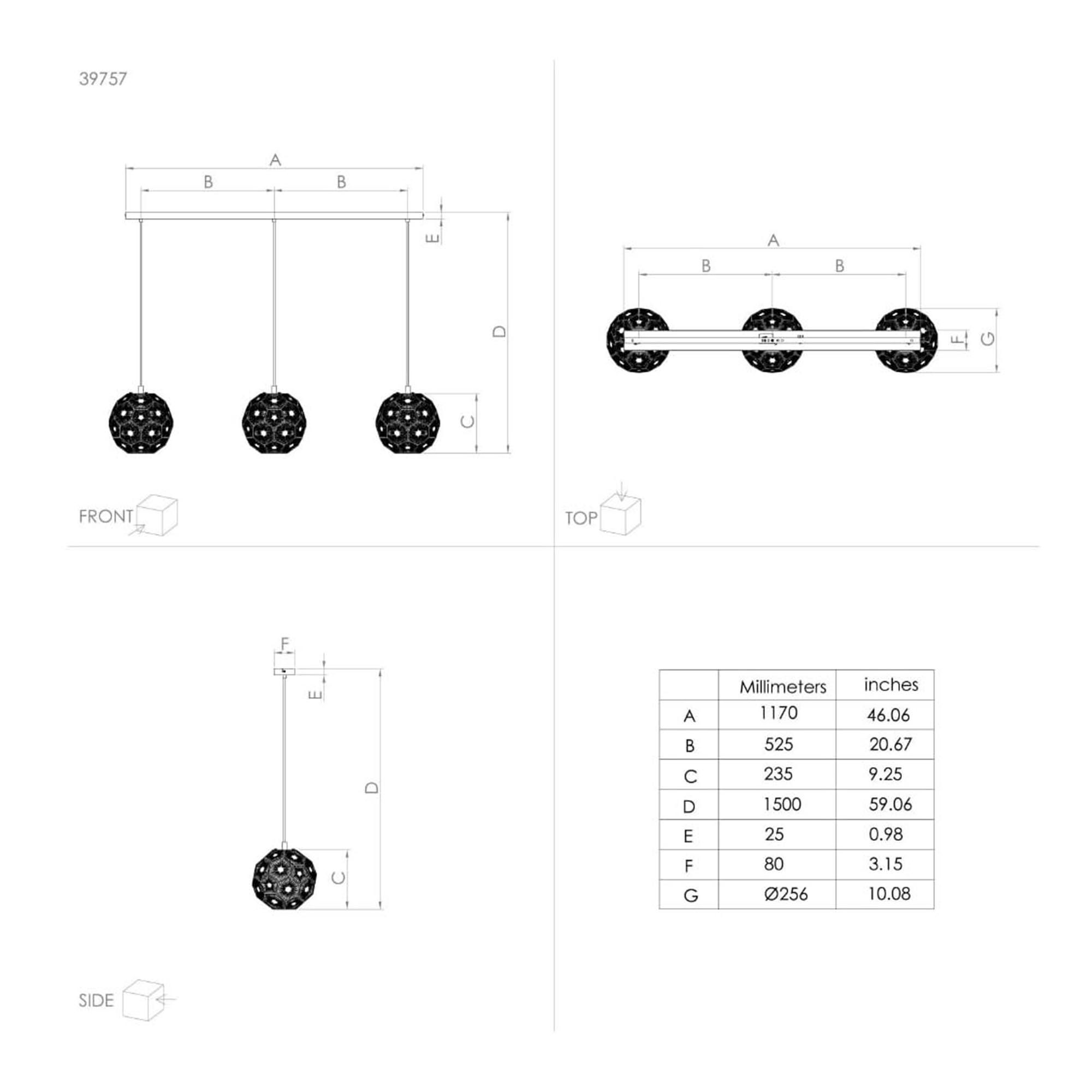 Suspension métal doré SKOURA E27 3X60W