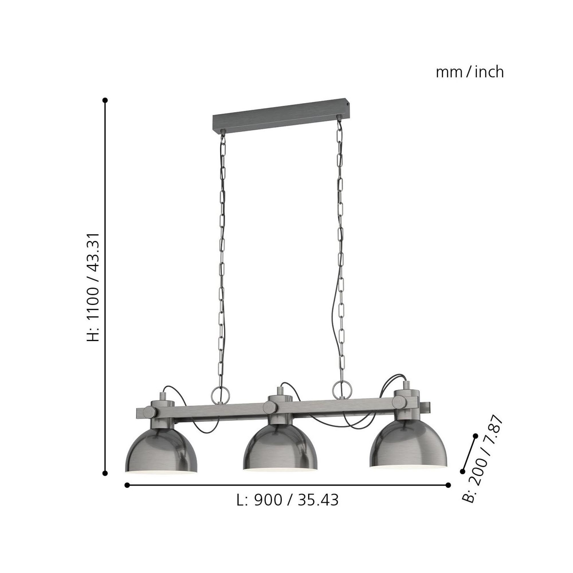 Suspension LUBENHAM 1gris L90cm