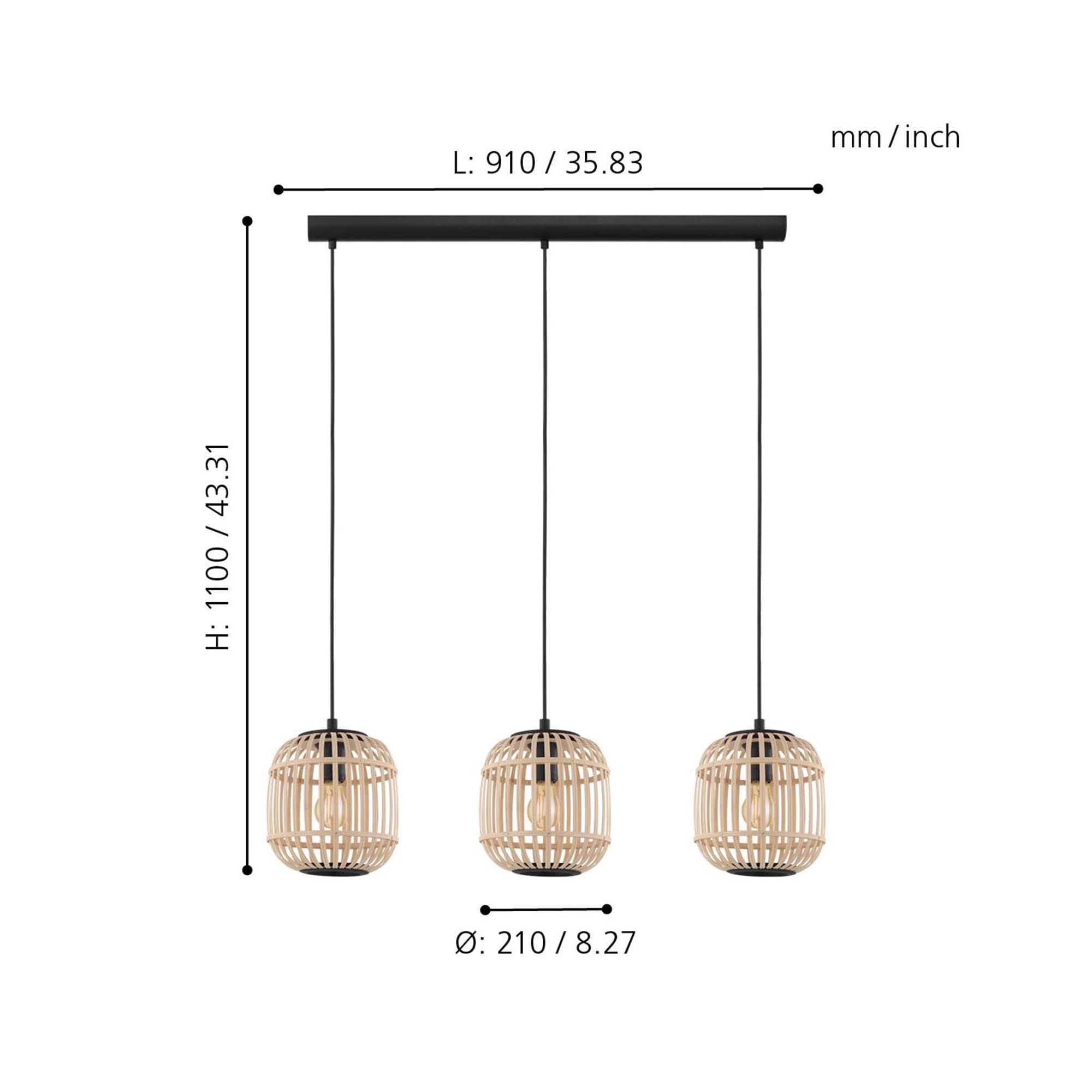 Suspension bambou naturel BORDESLEY barre 3