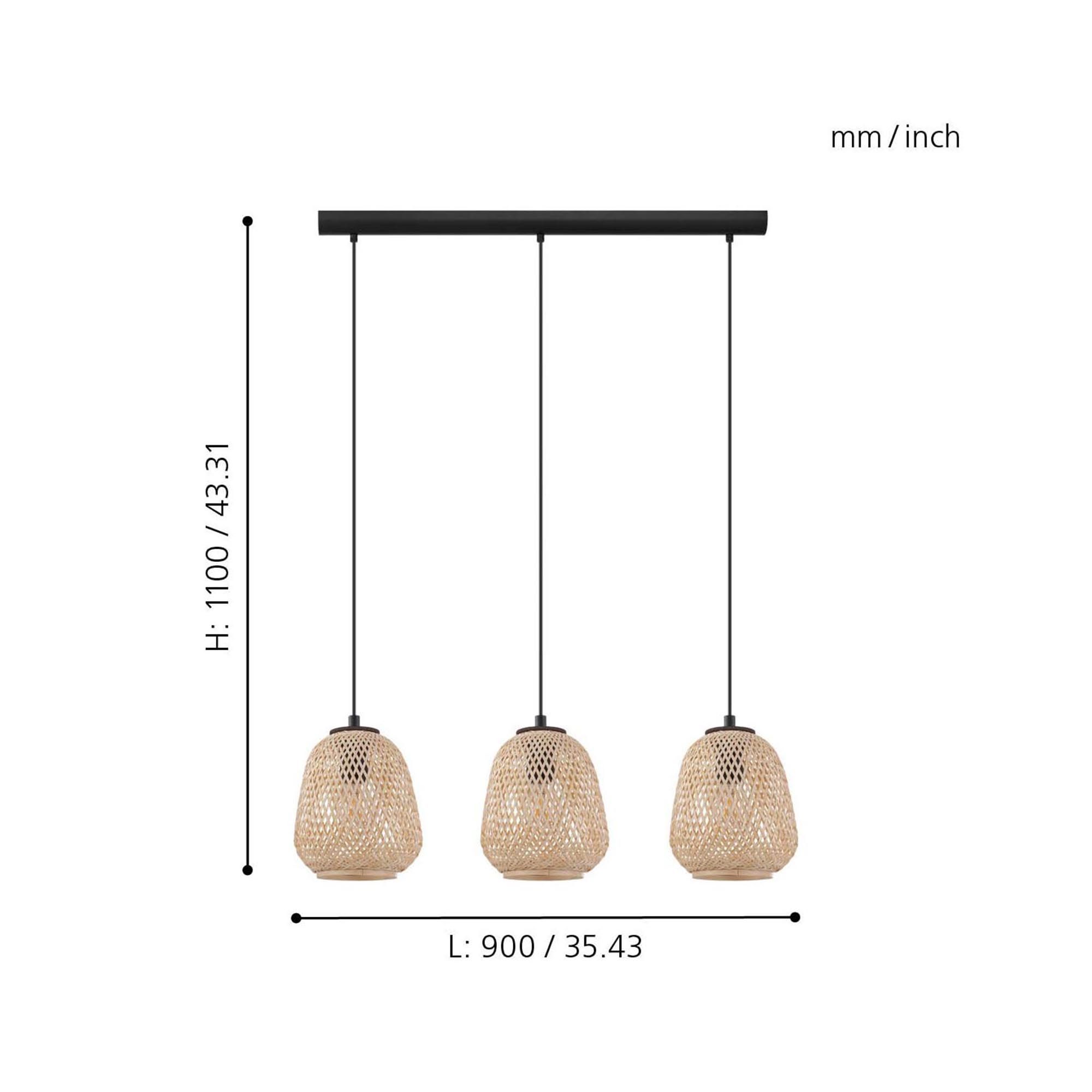 Suspension DEMBLEY bois L90cm