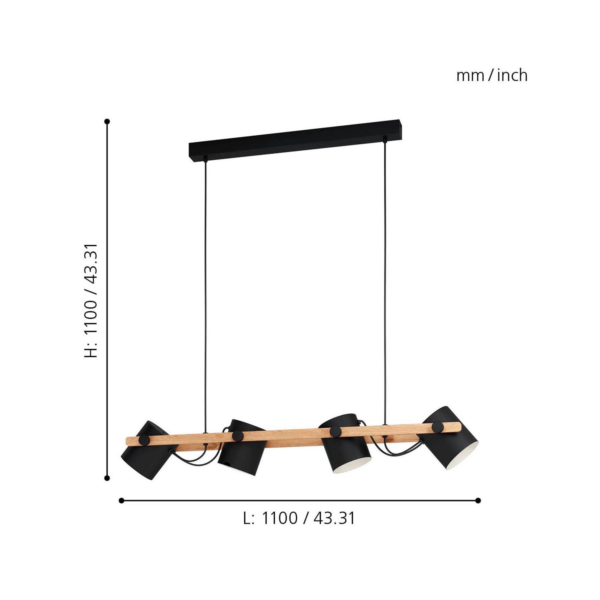 Suspension bois noir HORNWOOD E27 4X28W