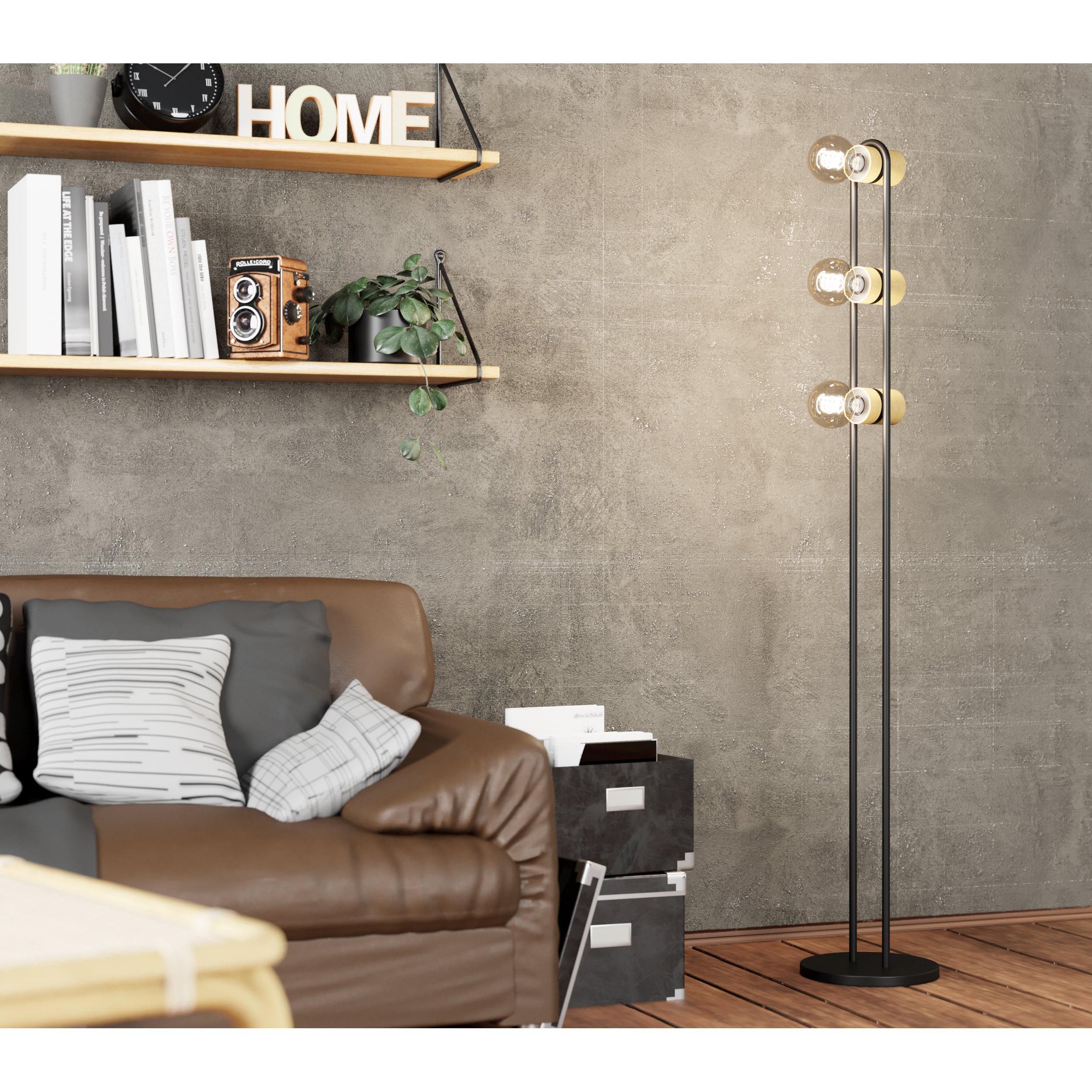 Lampadaire CHIEVELEY  bois/noir H140,5cm