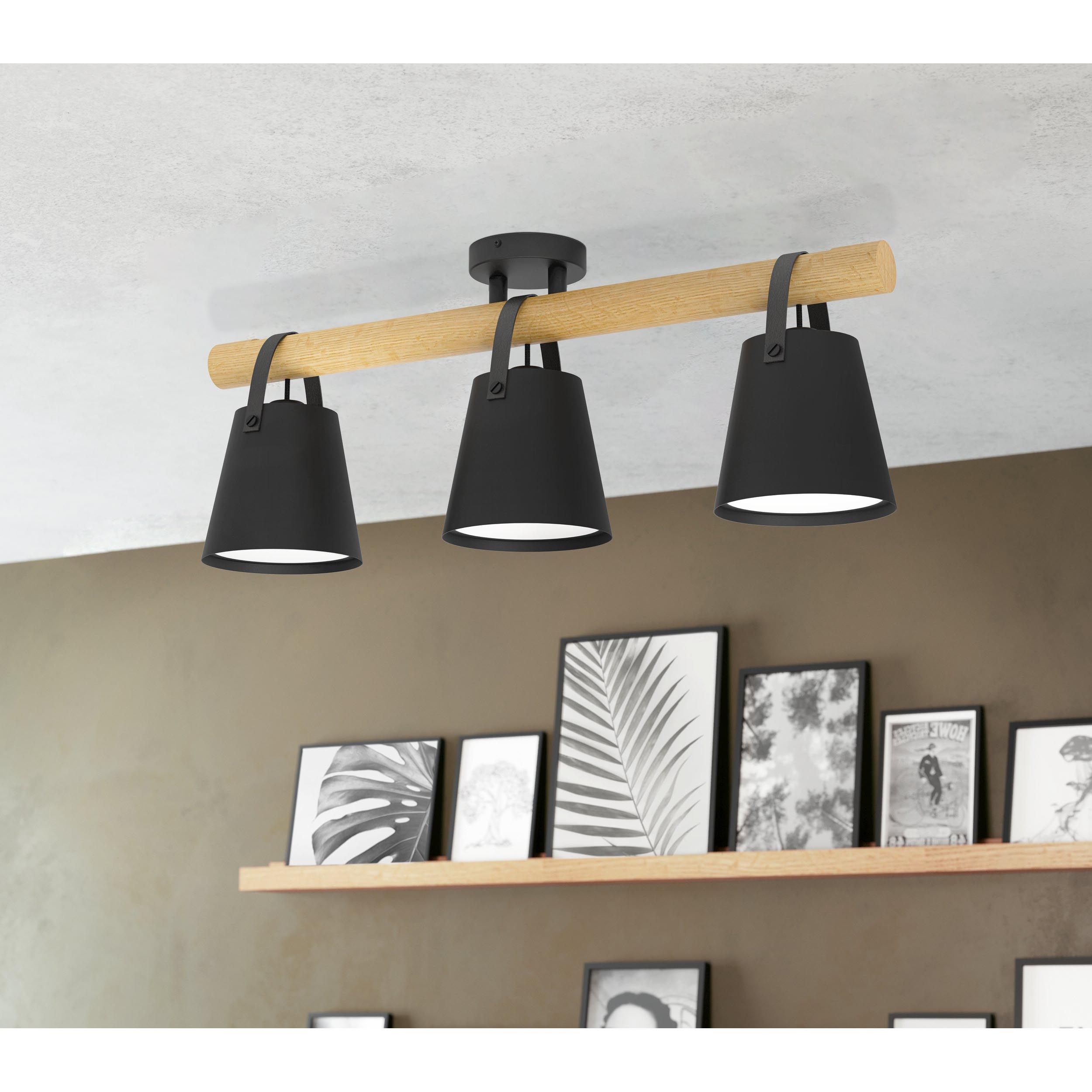 Plafonnier BOYLE bois/noir L41,50cm