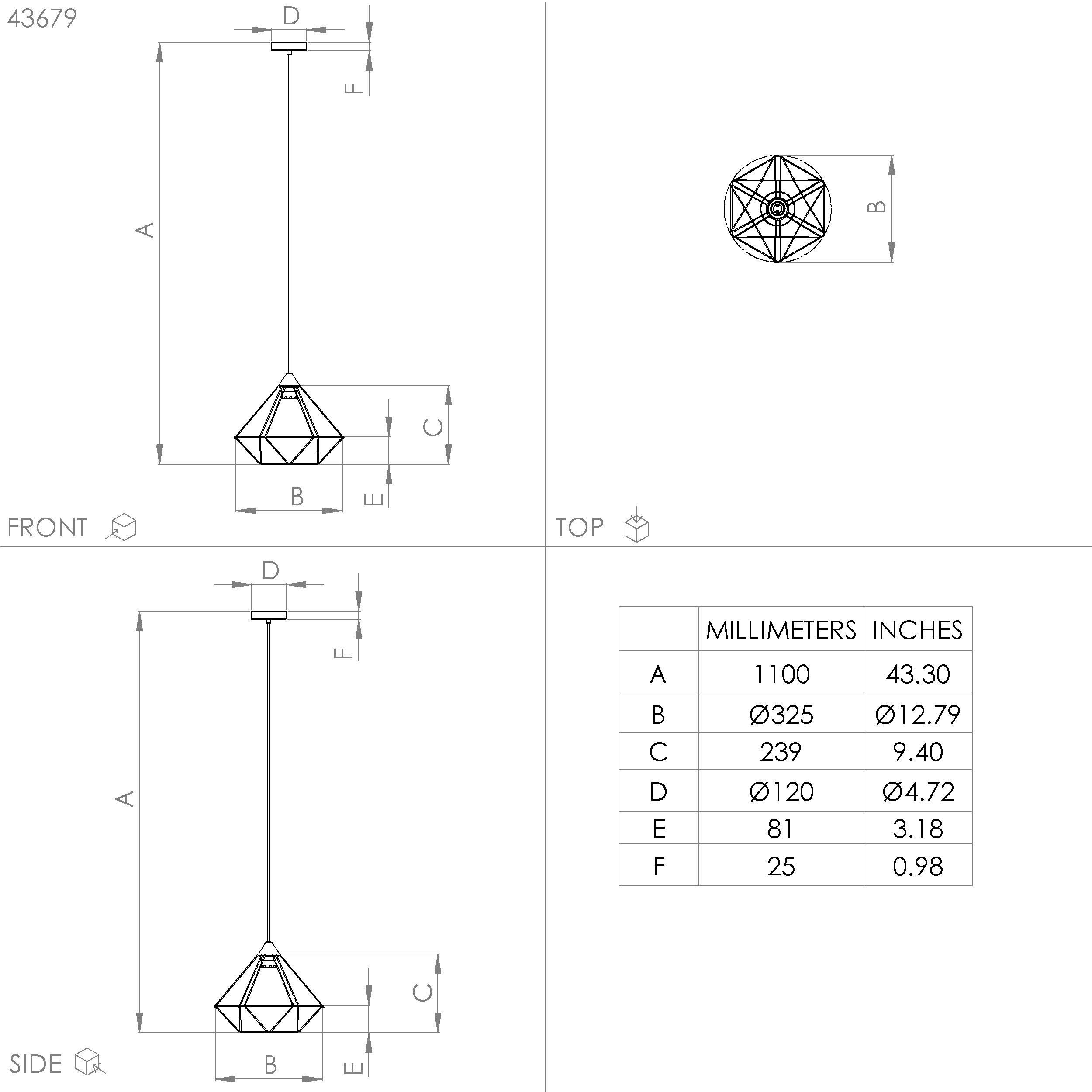 Suspension TARBES doré Ø32,5cm