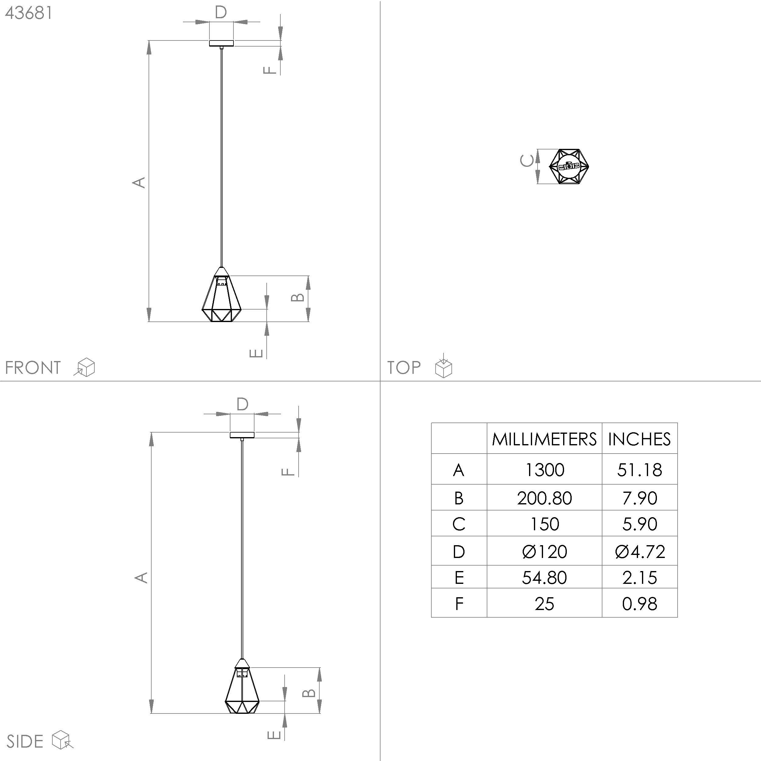 Suspension métal doré TARBES H130 cm E27 1X60W