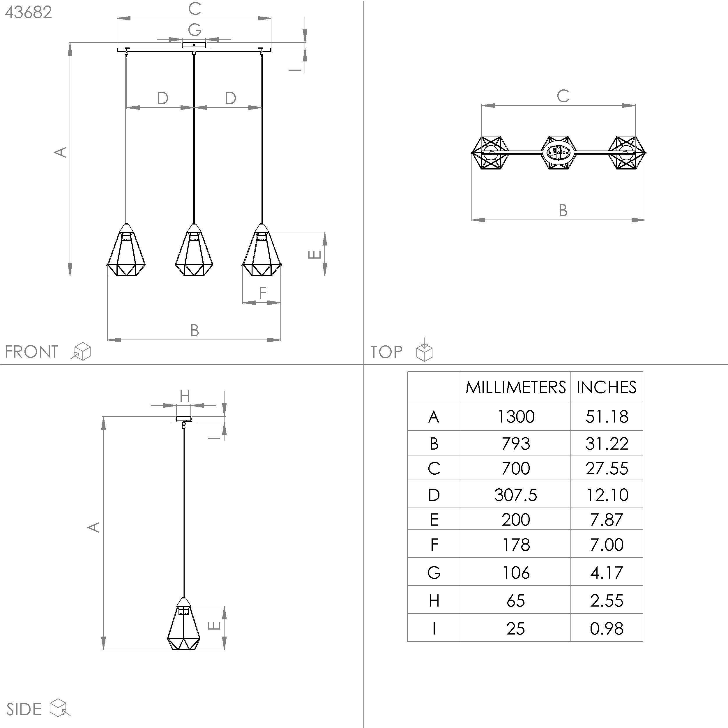 Suspension TARBES doré L79,5cm