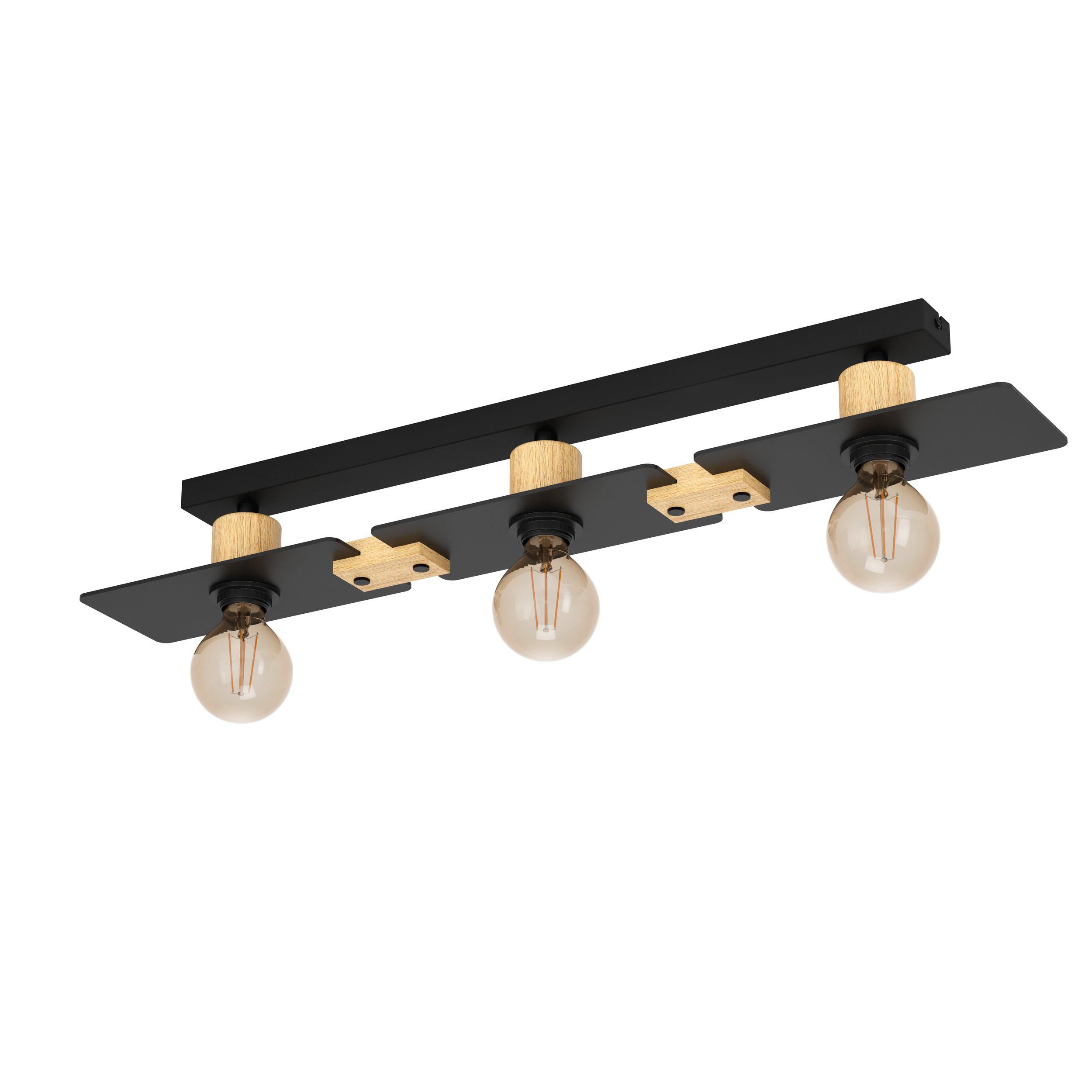 Plafonnier BRAMERTON noir/bois L81cm
