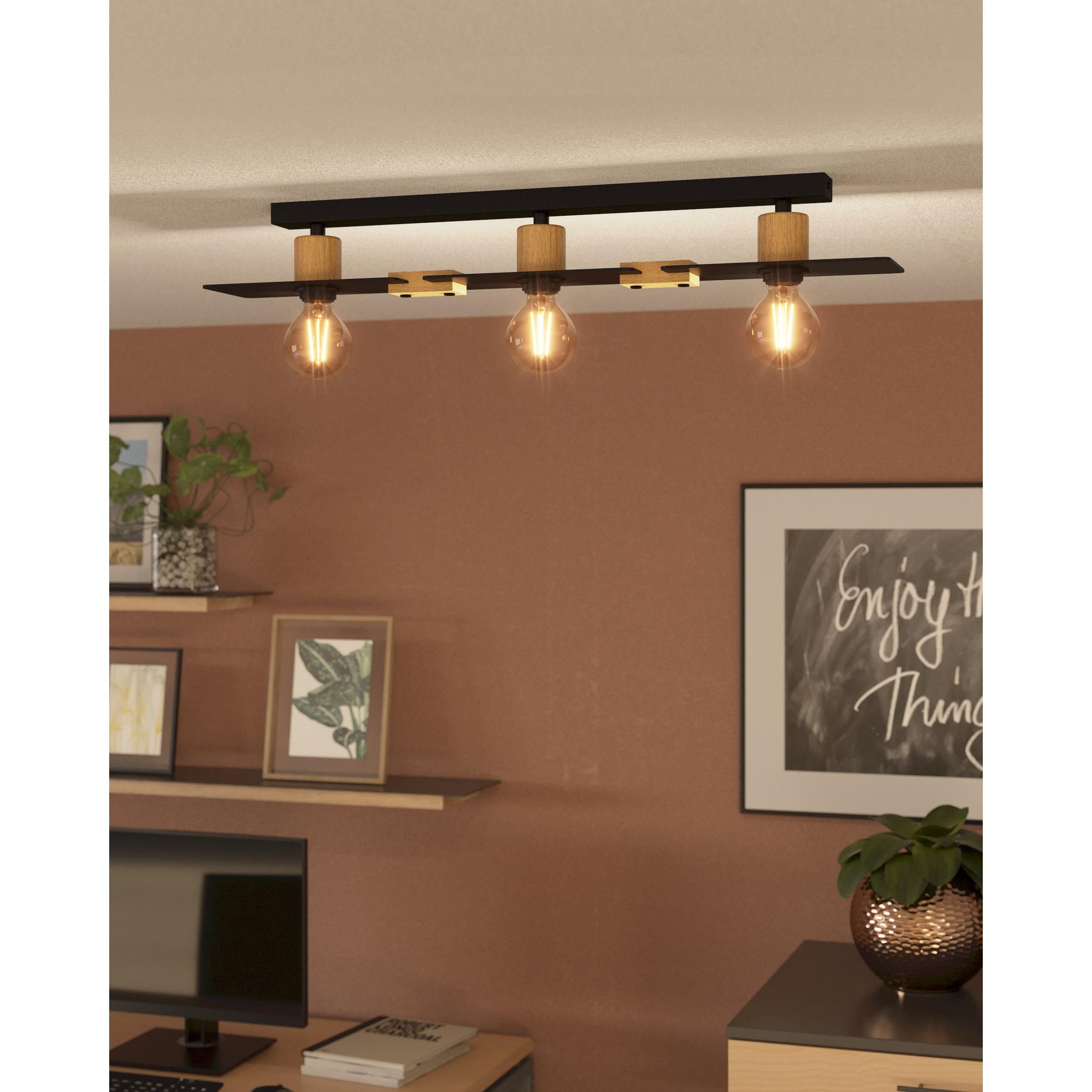 Plafonnier BRAMERTON noir/bois L81cm