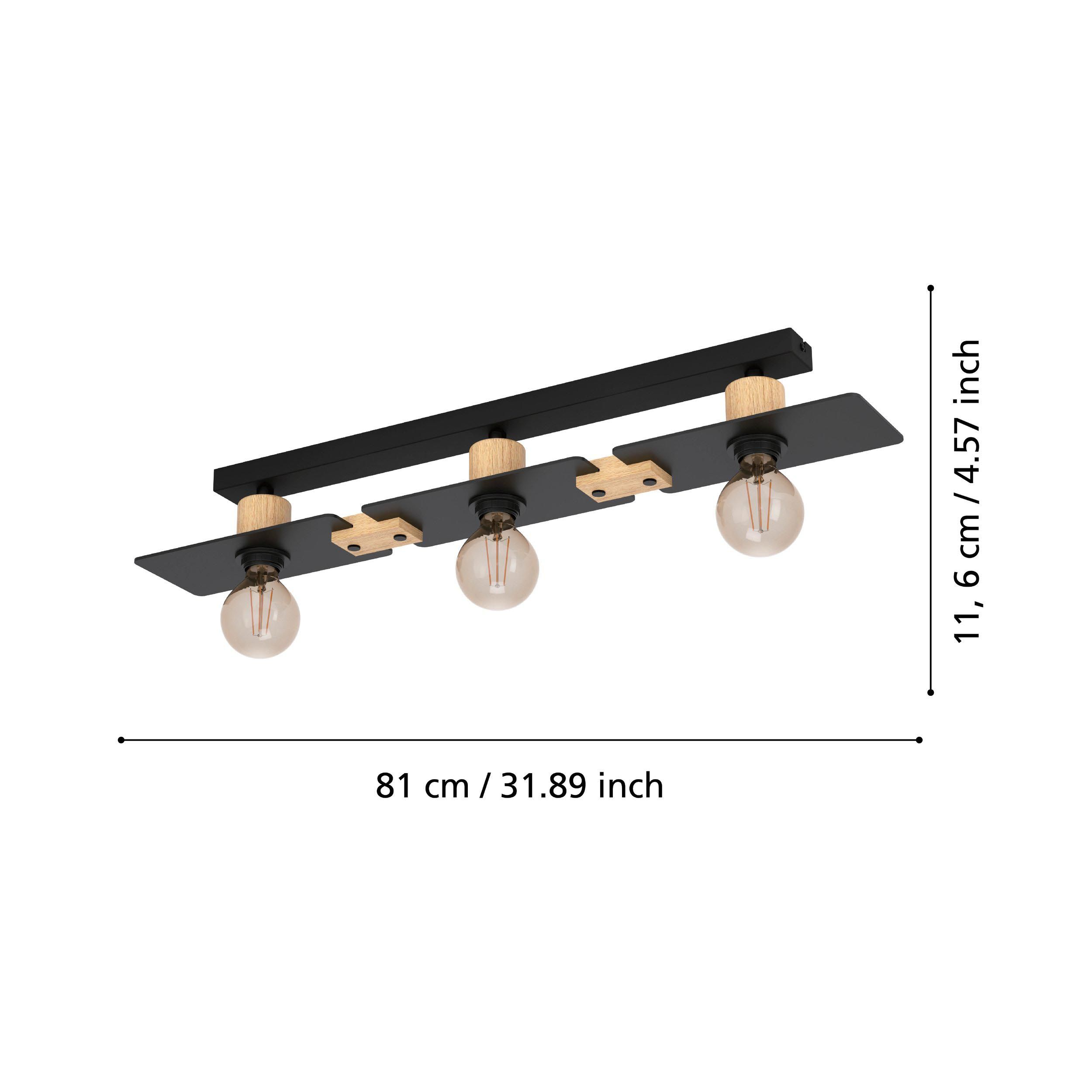 Plafonnier BRAMERTON noir/bois L81cm