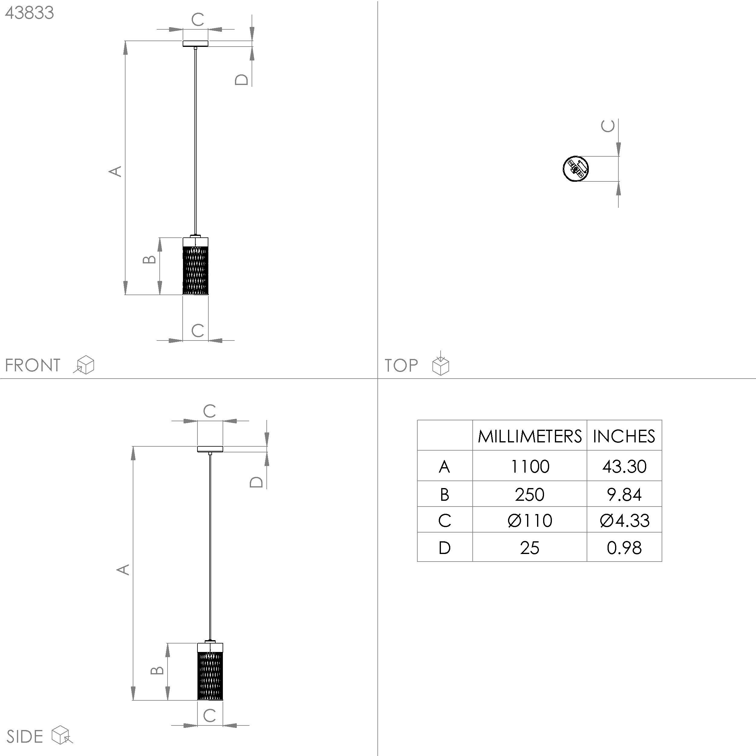 Suspension KILNSDALE noir H110cm