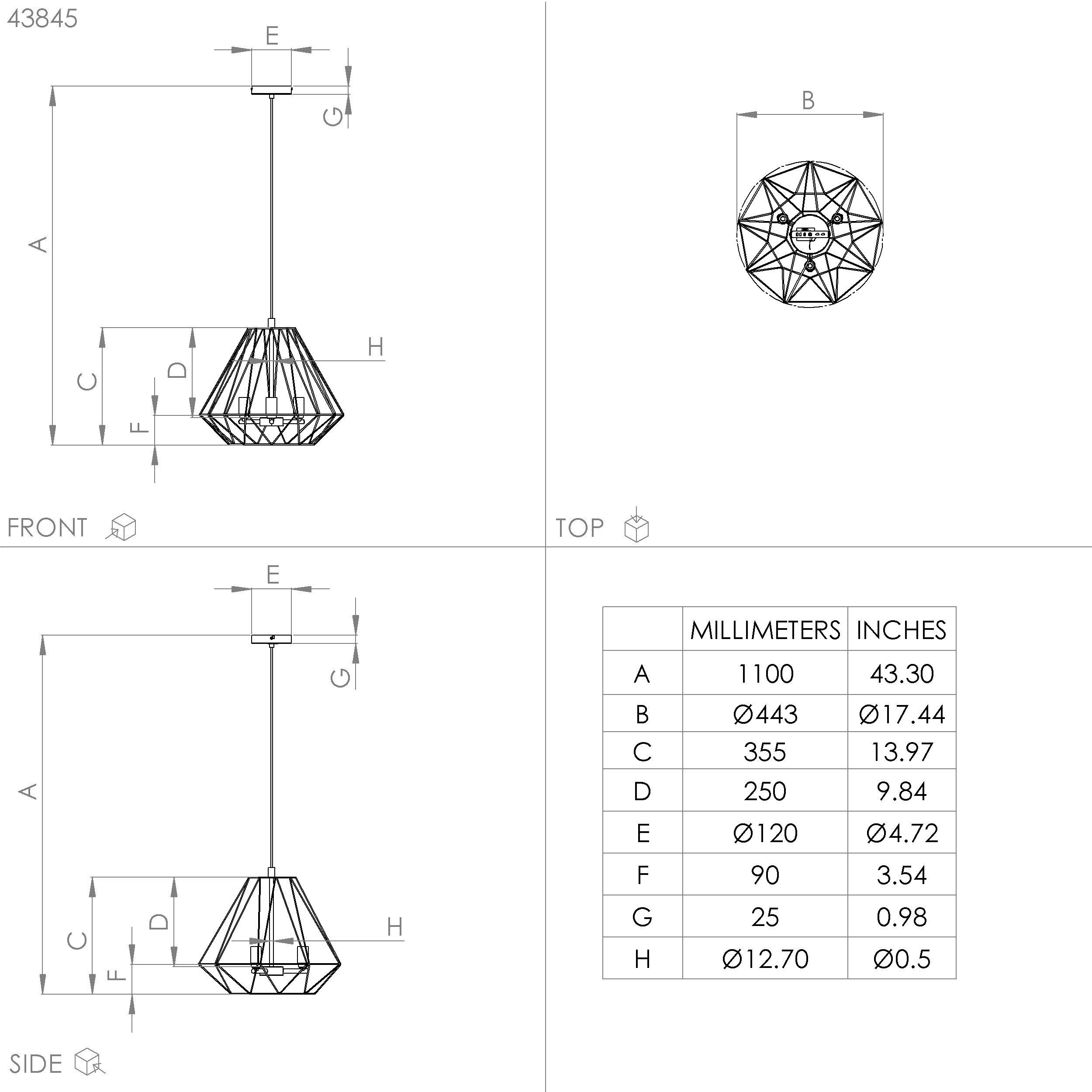 Suspension TARLE noir Ø44,5cm