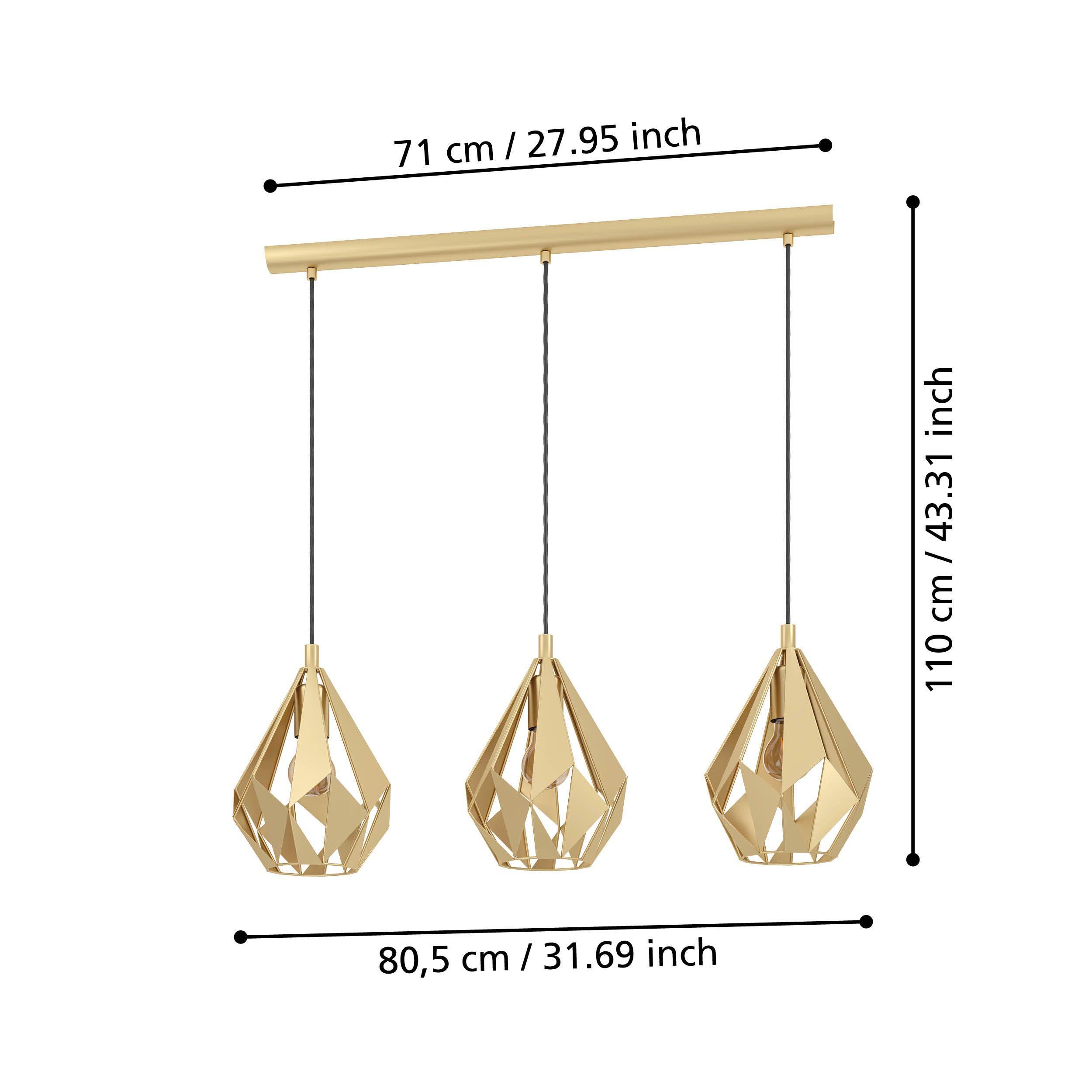 Suspension métal doré CARLTON barre 3 E27 3X60W