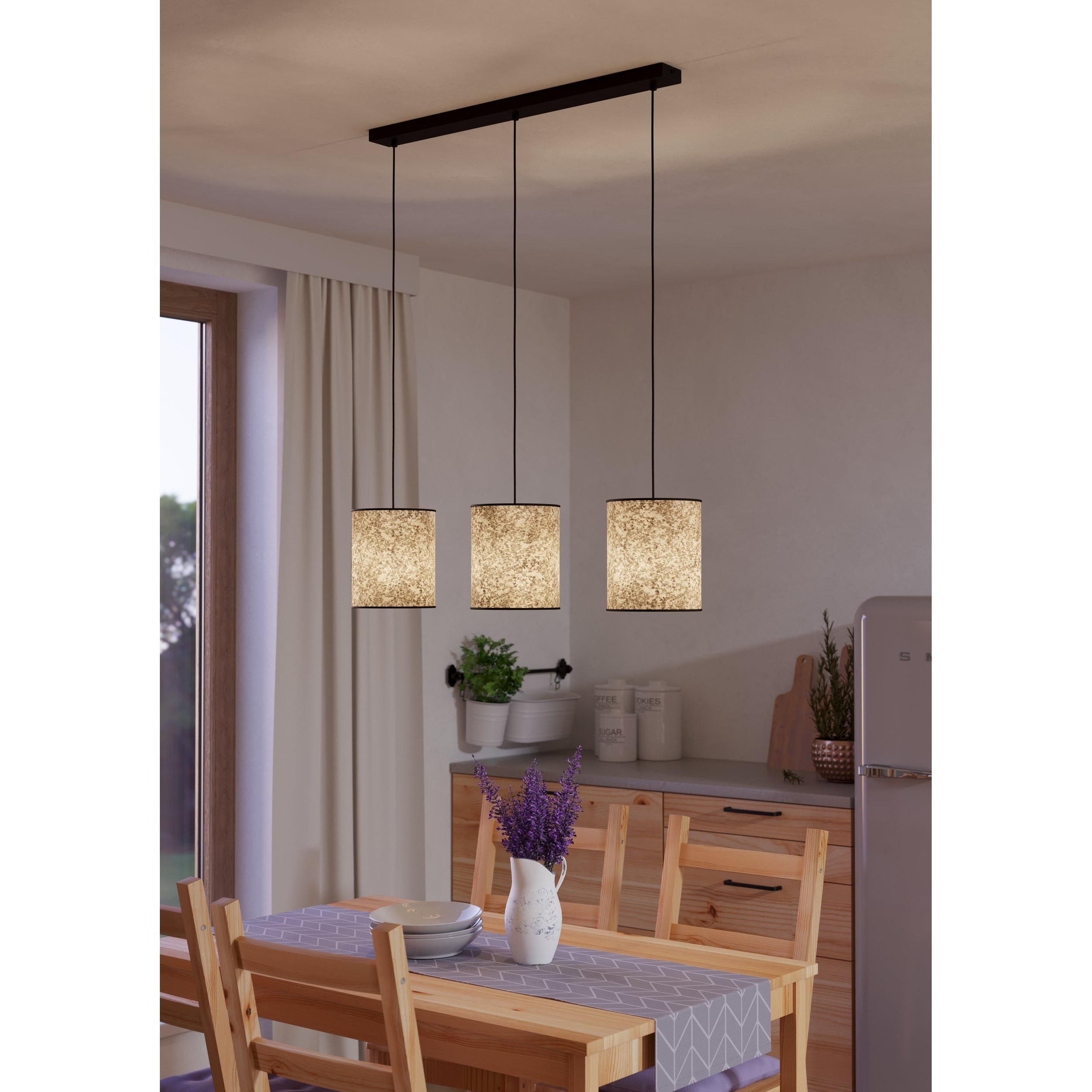 Suspension BUTTERBURN noir/tissu beige L86cm