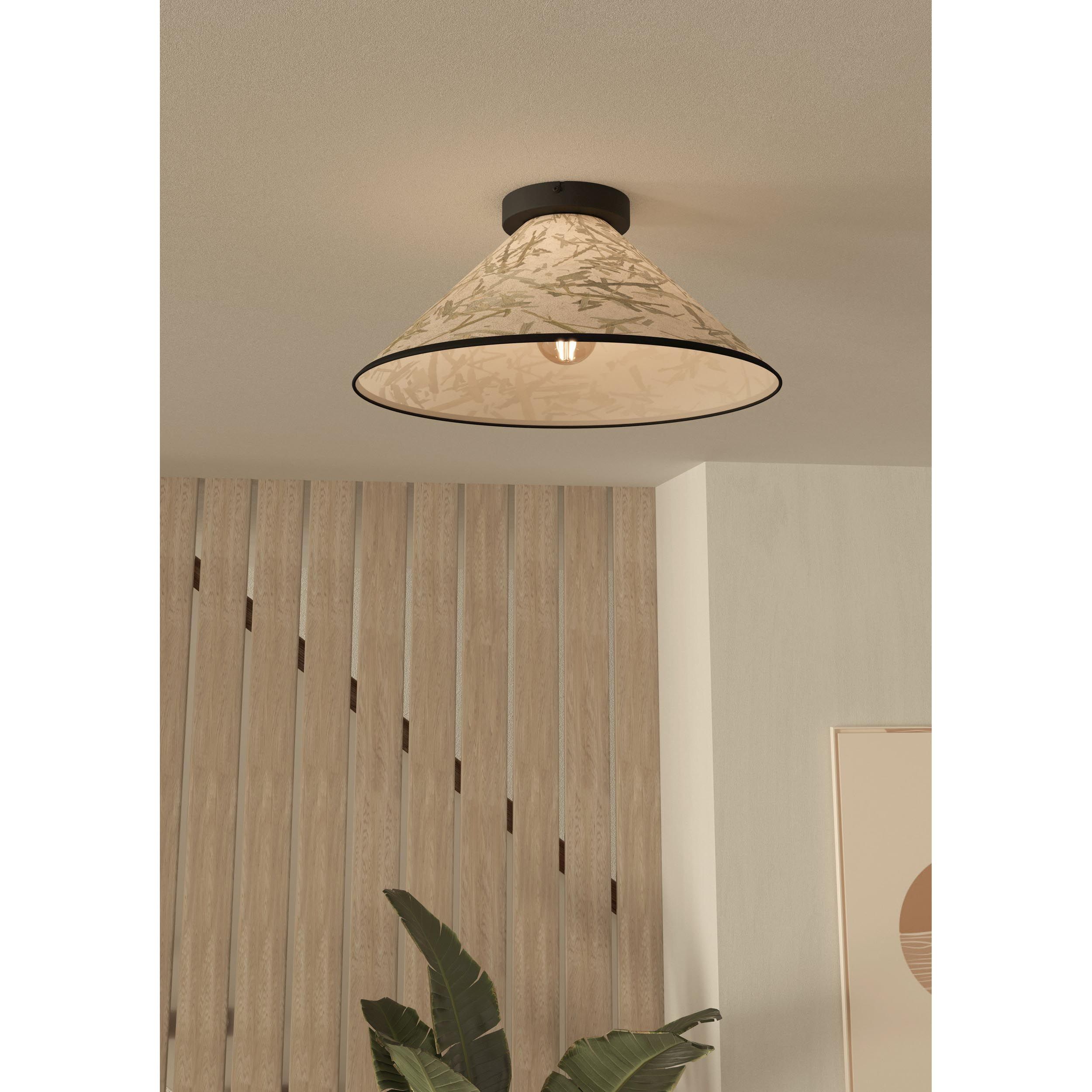 Plafonnier BUTTERBURN noir/tissu beige Ø42cm