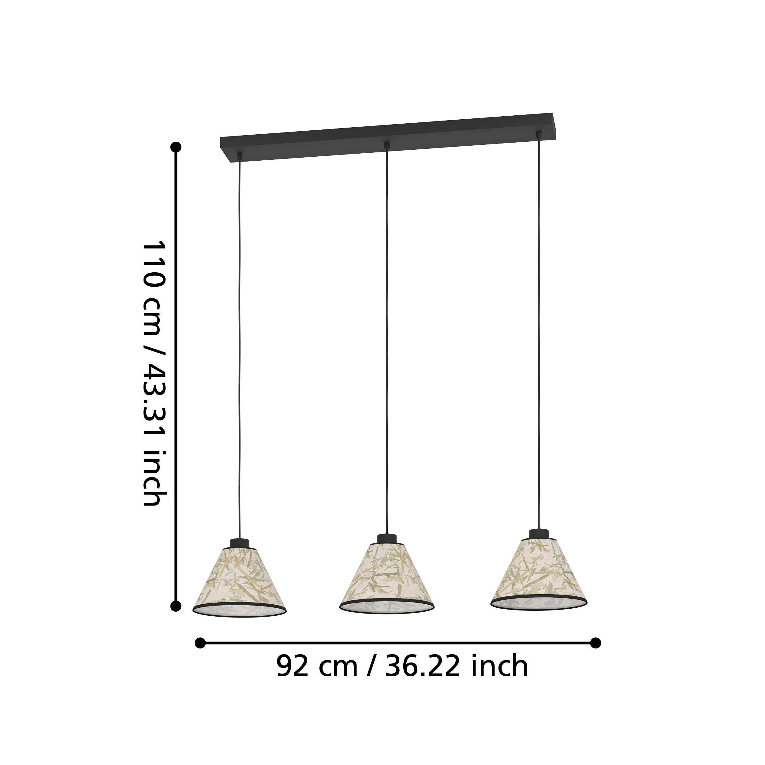 Suspension BUTTERBURN noir/tissu beige L92cm