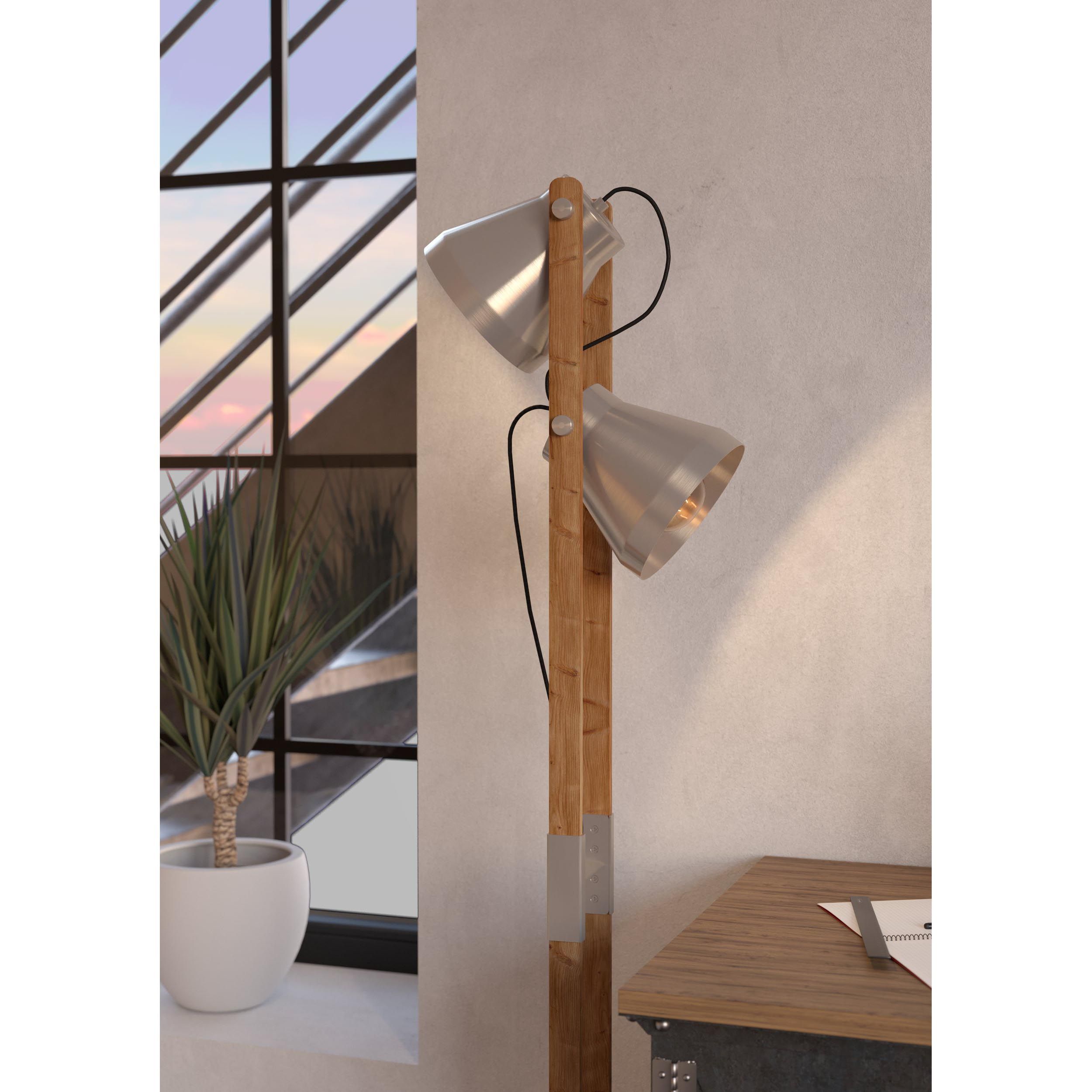 Lampadaire CAWTON gris/bois H135cm