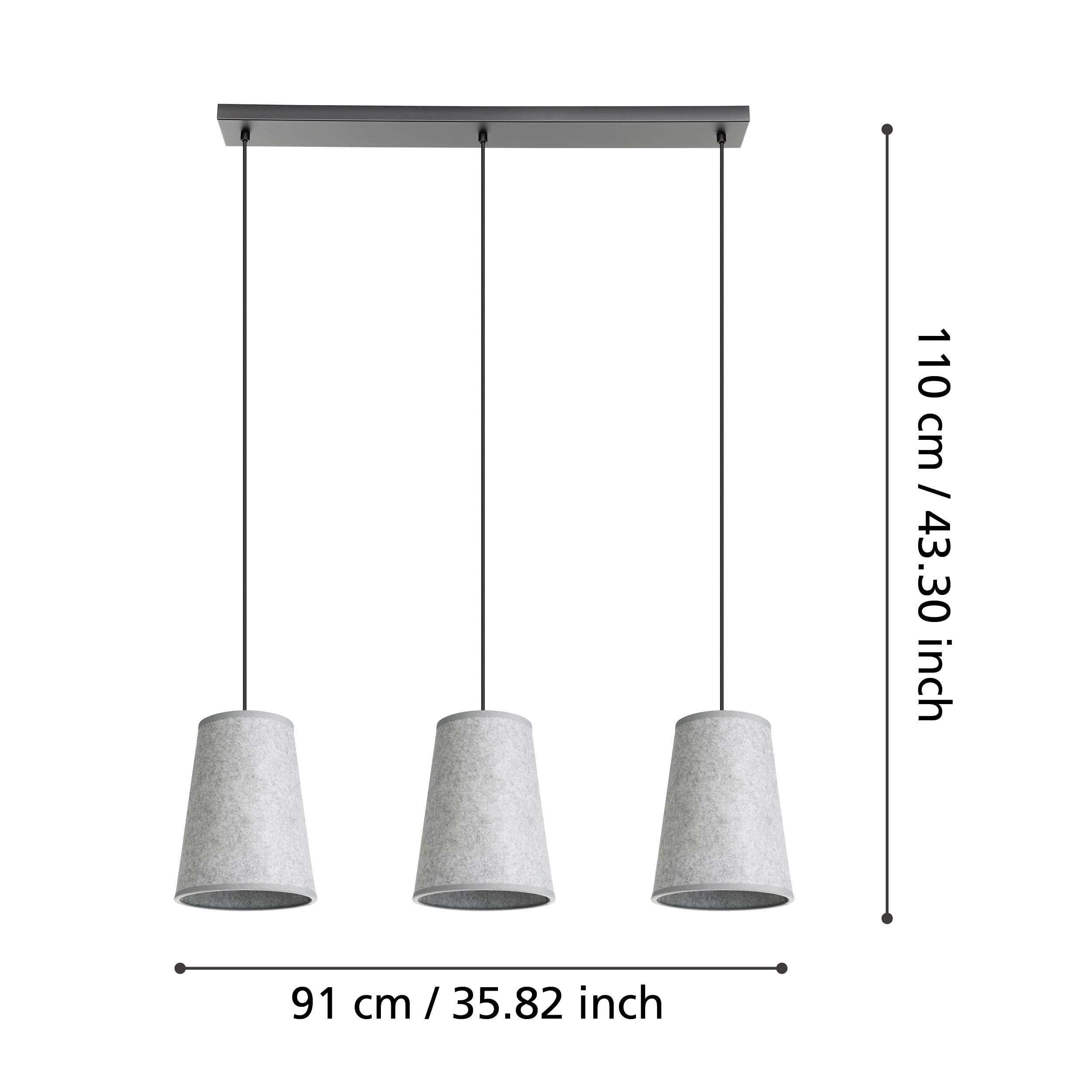 Suspension ALSAGER noir/tissu gris L91cm