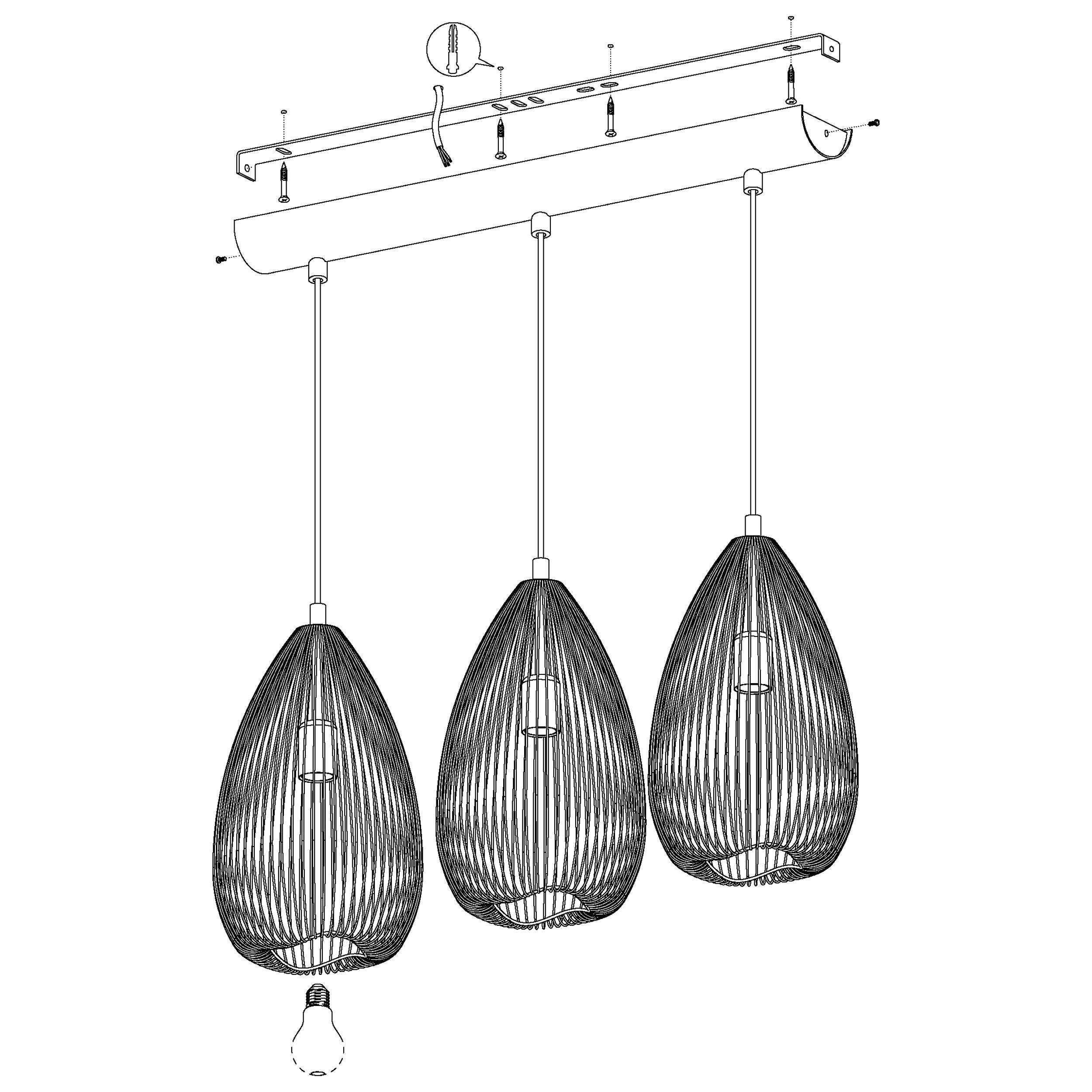 Suspension métal noir CLEVEDON E27 3X60W