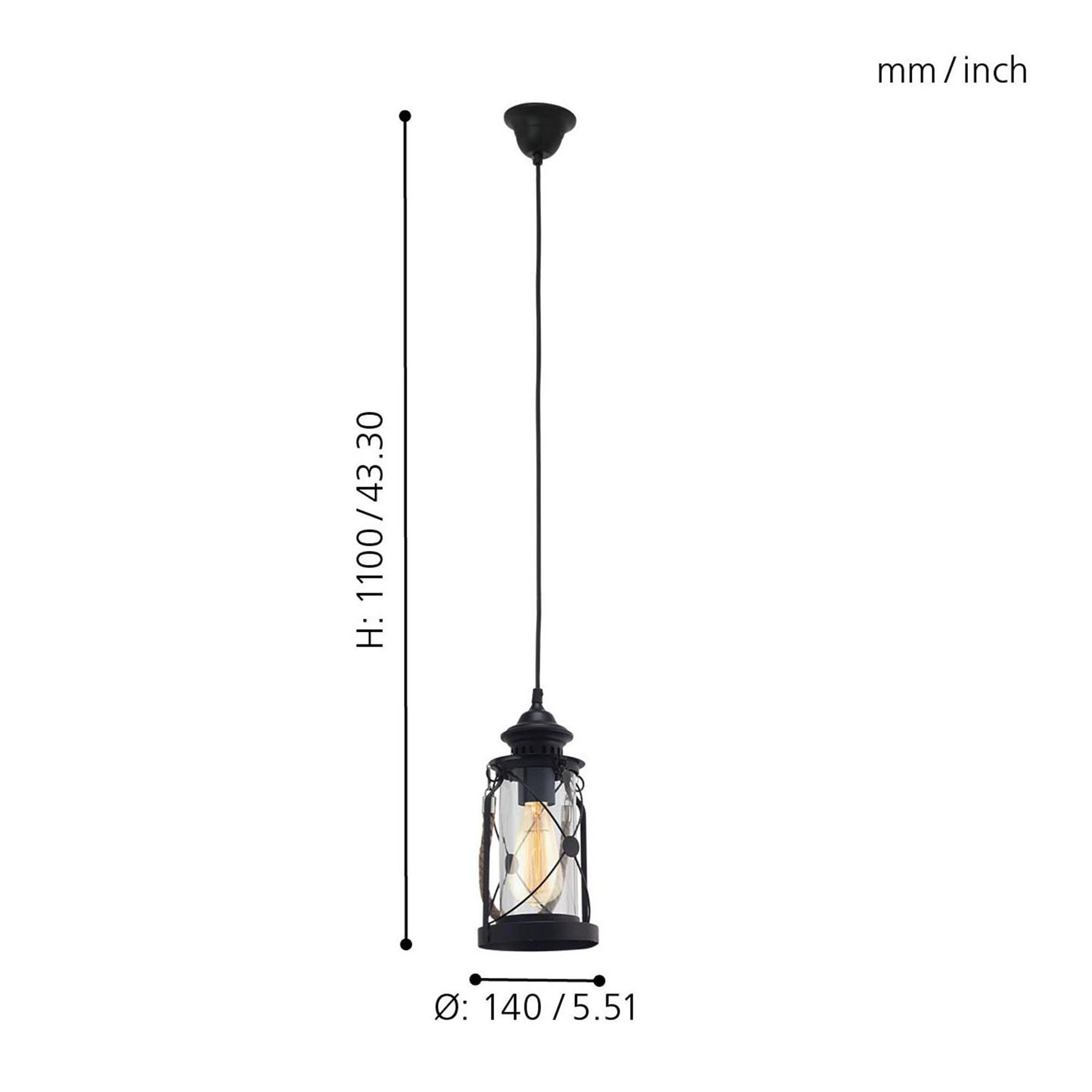 Suspension métal noir BRADFORD E27 1X60W