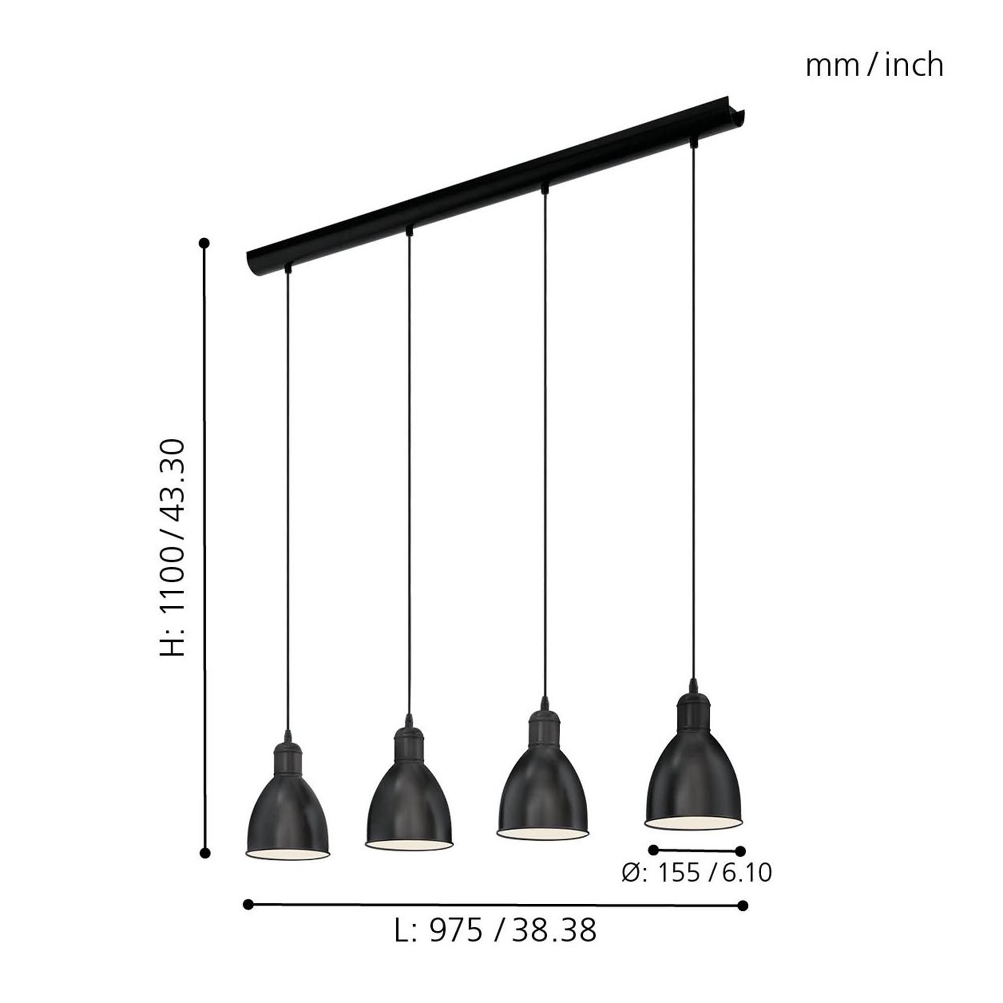 Suspension PRIDDY noir L97,5cm