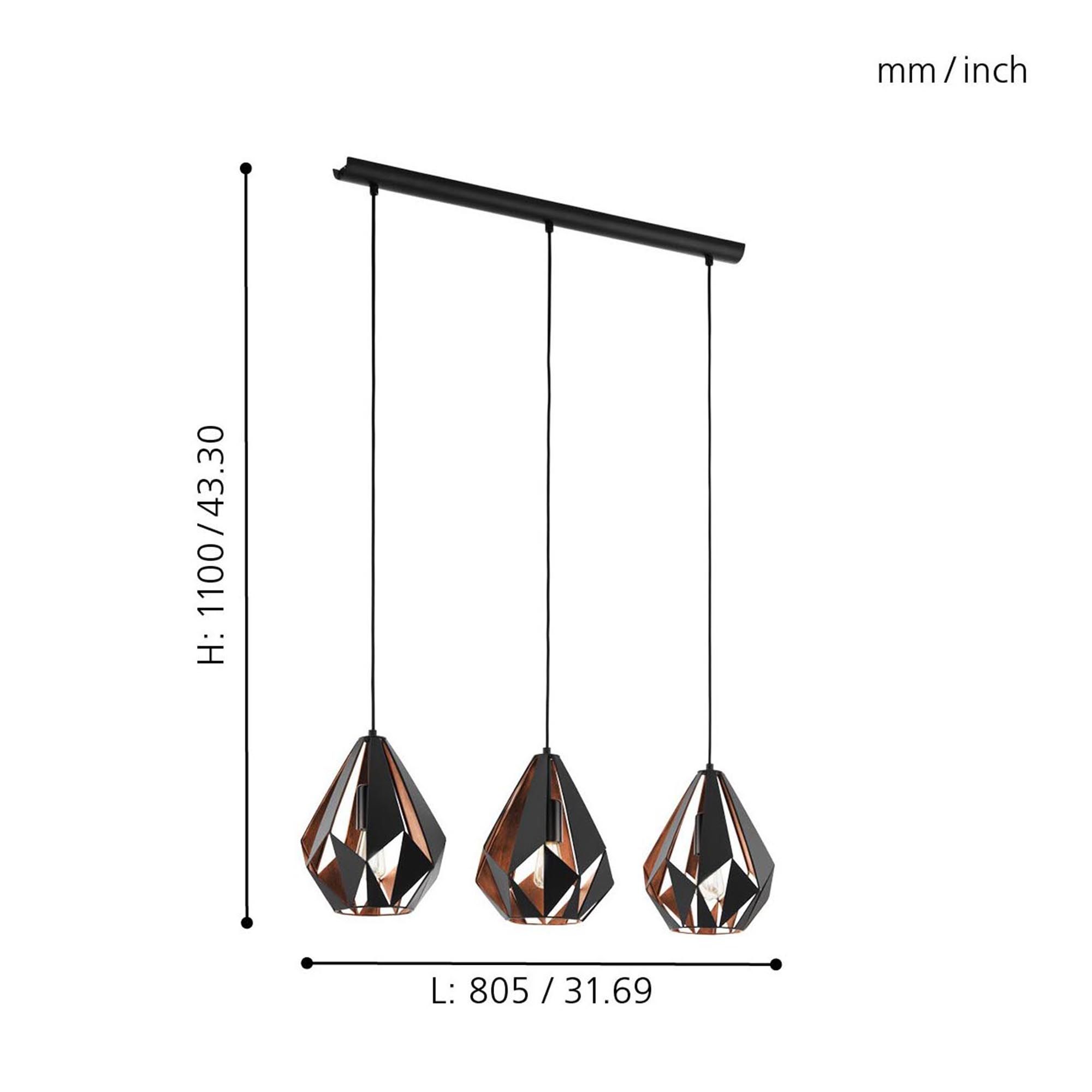 Suspension CARLTON 1 noir/cuivre L80,5cm