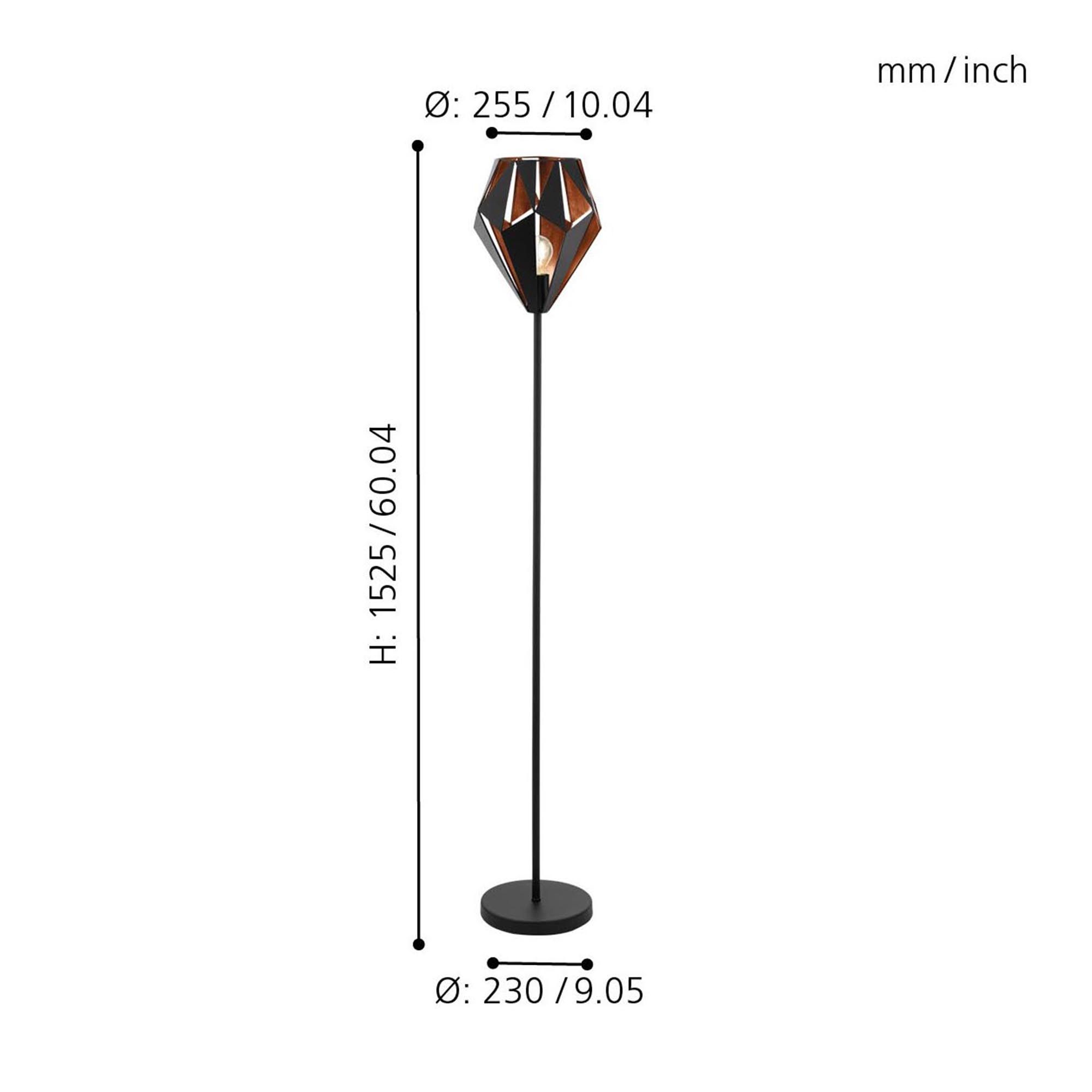Lampadaire CARLTON 1 noir/cuivre H110cm