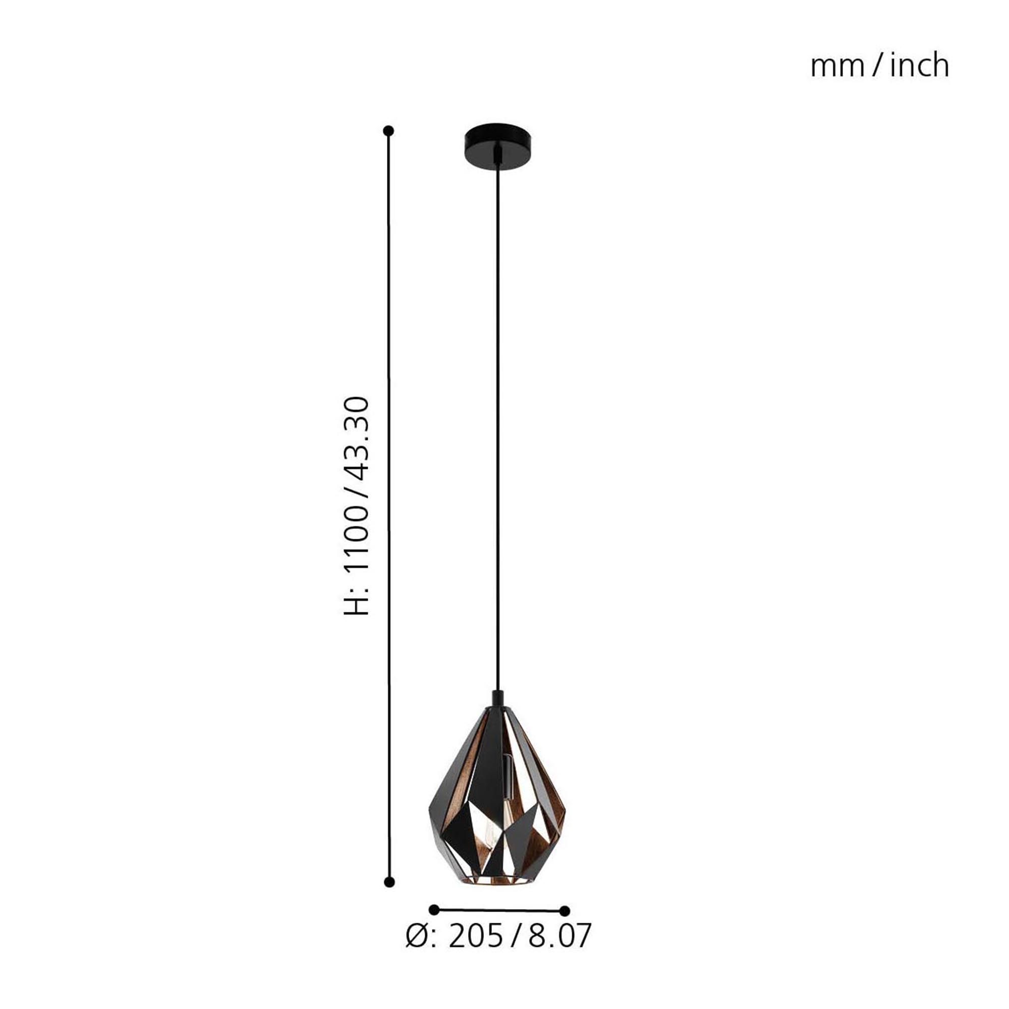 Suspension métal noir/cuivre CARLTON 1 E27 1X60W