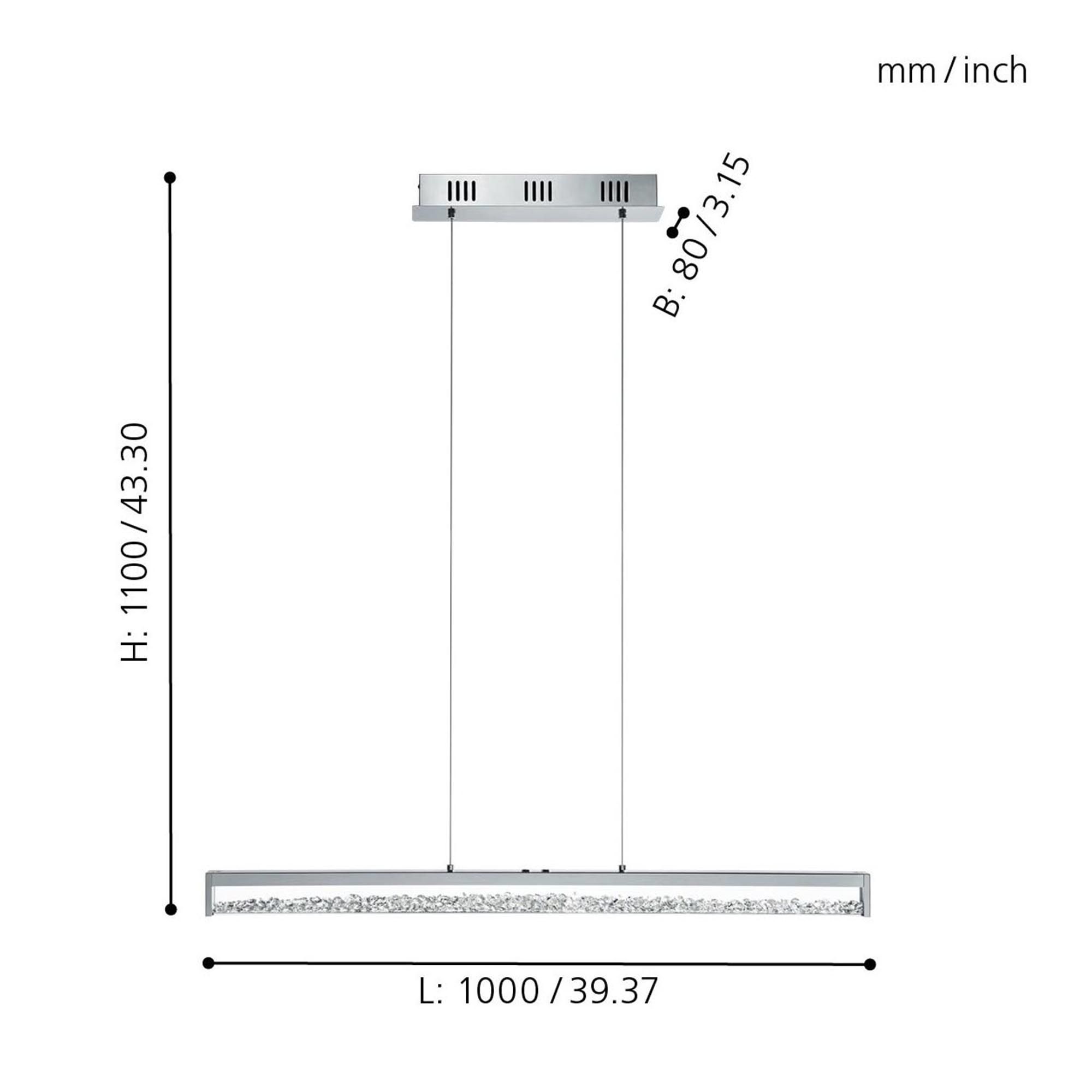 Suspension LED CARDITO 1 argenté L110cm