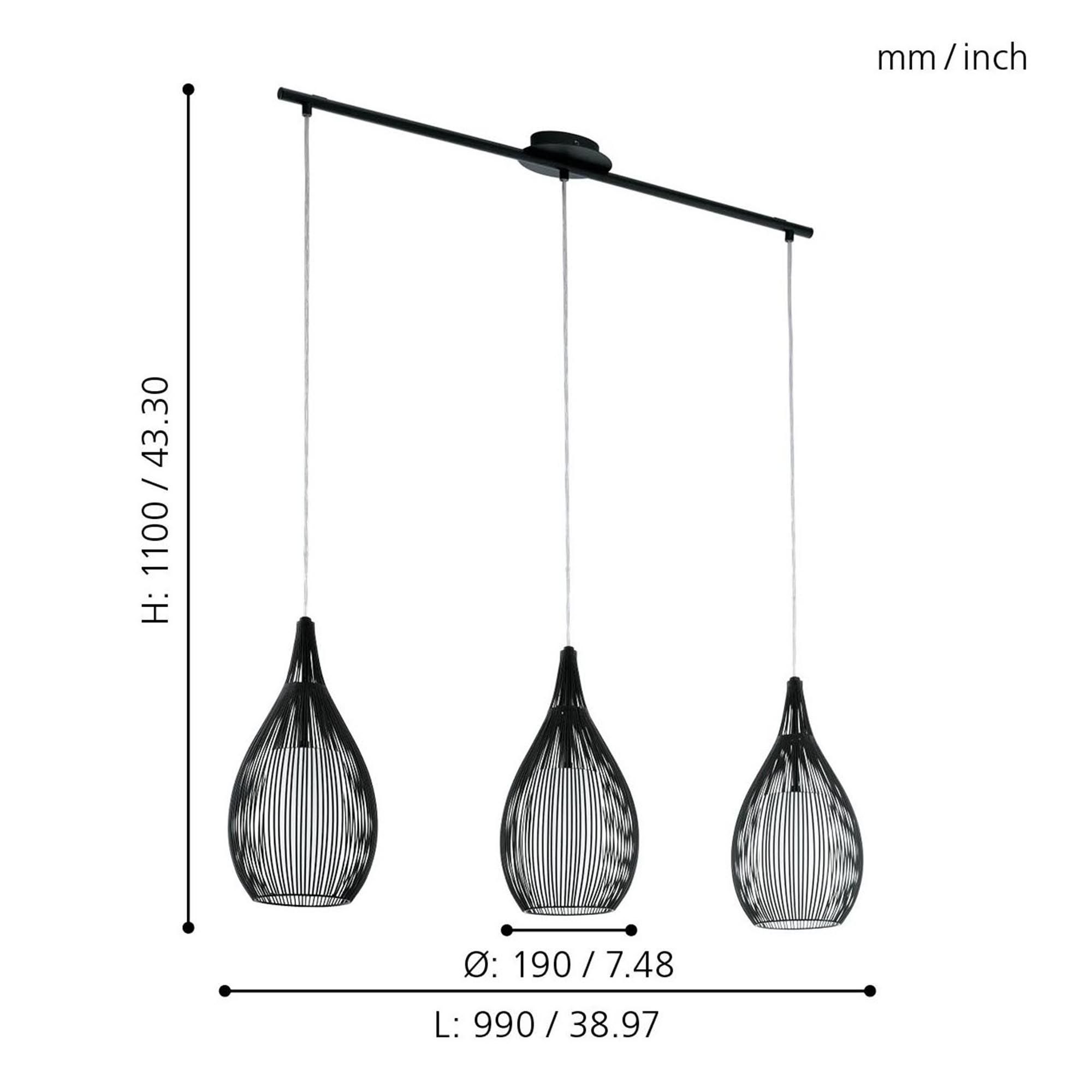 Suspension RAZONI noir L99cm